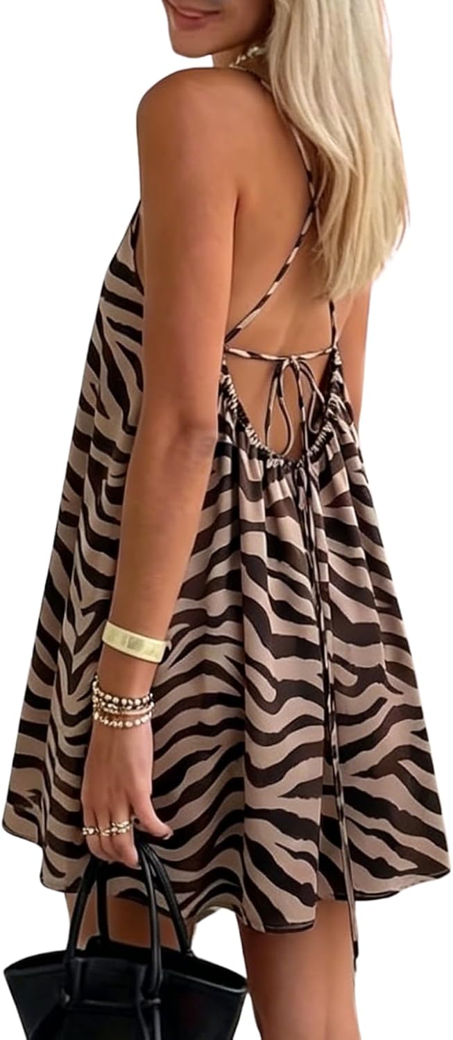 SOLY HUX Women's Halter Mini Dress Backless Cami Sundress