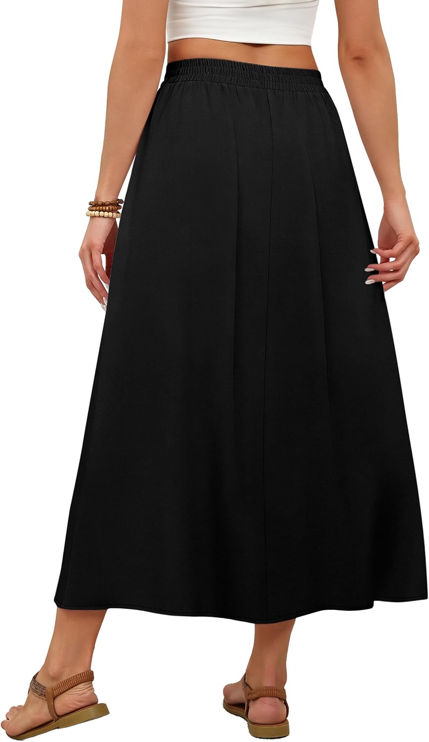 OFEEFAN Womens Maxi Long Skirts with Pockets Stretchy Spring Summer Boho Casual Flowy Trendy