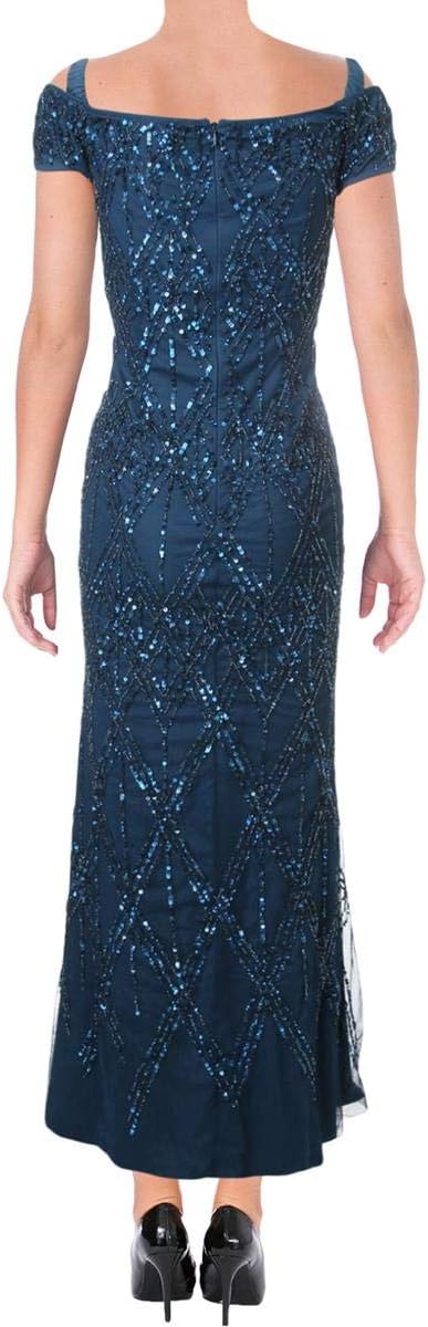 Adrianna Papell Womens Beaded Off Shoulder Gown