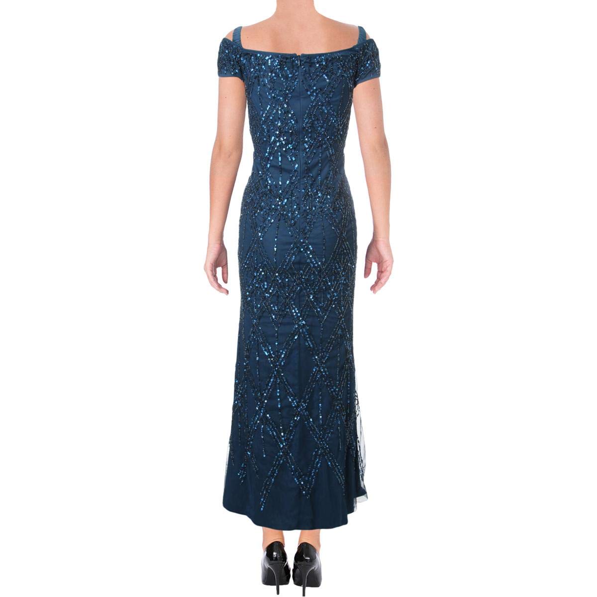 Adrianna Papell Womens Beaded Off Shoulder Gown