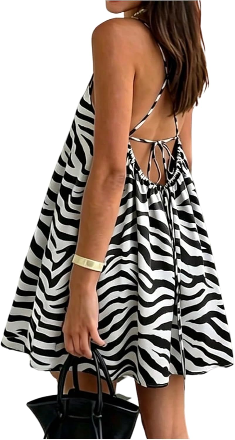 SOLY HUX Women's Halter Mini Dress Backless Cami Sundress