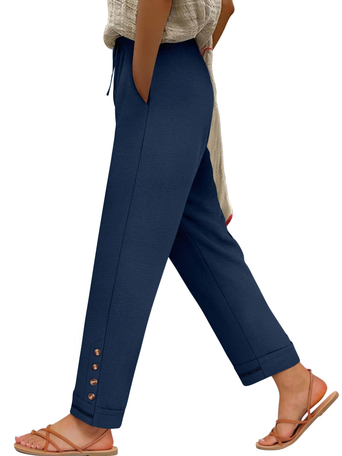 ANRABESS Womens Casual Cropped Pants, Drawstring Elastic Waist Ankle Trousers, Comfy for Lounge Office, Versatile Daily Wear