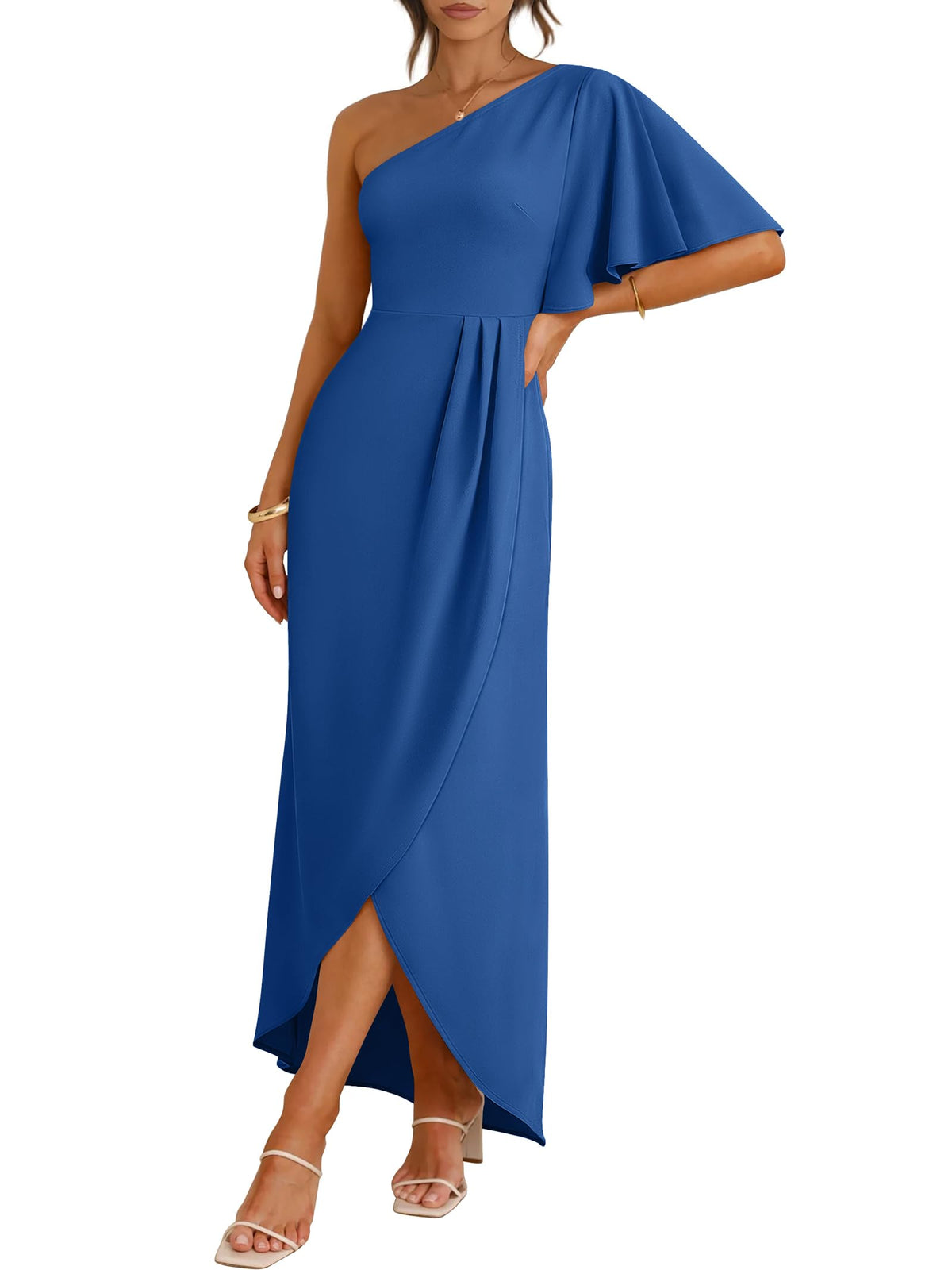 ANRABESS Women One Shoulder Formal Wedding Guest Dress