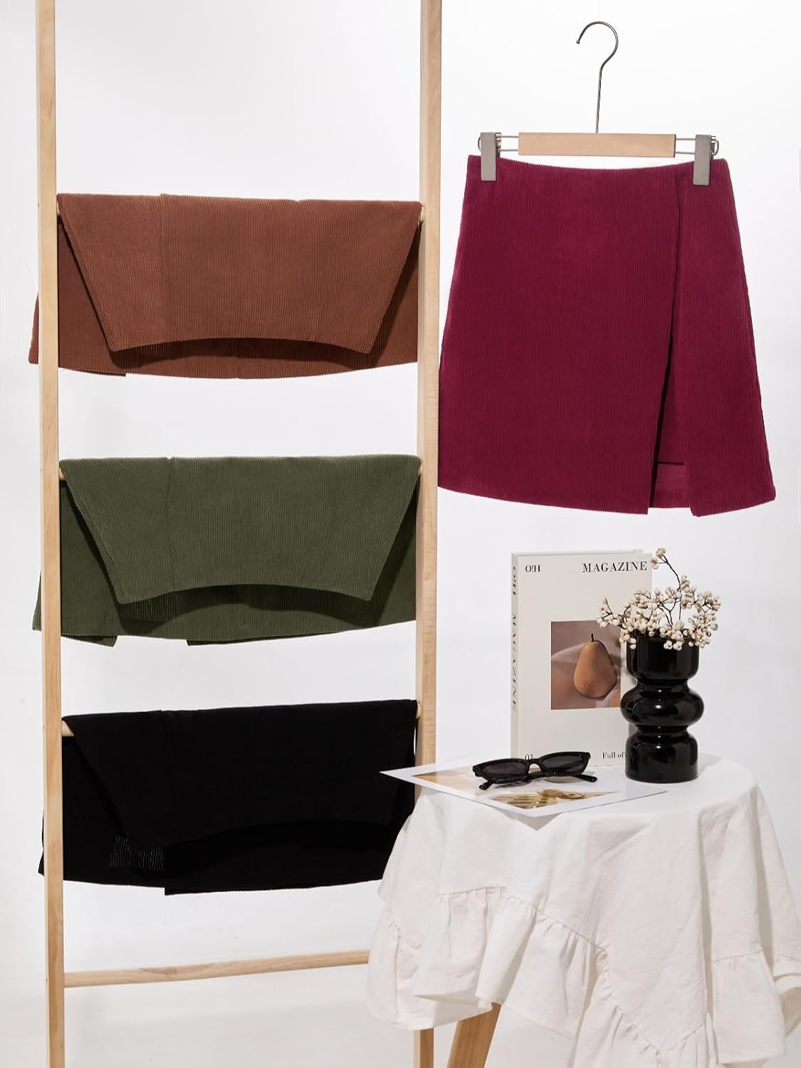 Cicy Bell Womens Corduroy Mini Skirt High Waisted A-line Fall Skirts