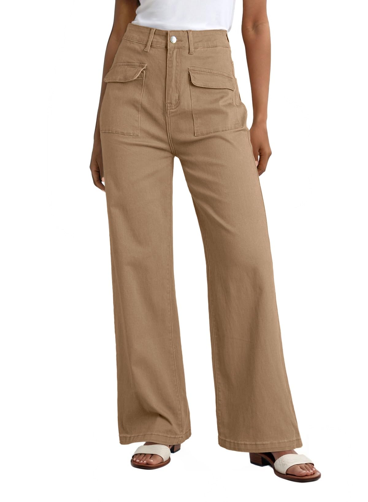 Dokotoo Women's Cargo Baggy Wide Leg High Waist Casual Stretch Pants