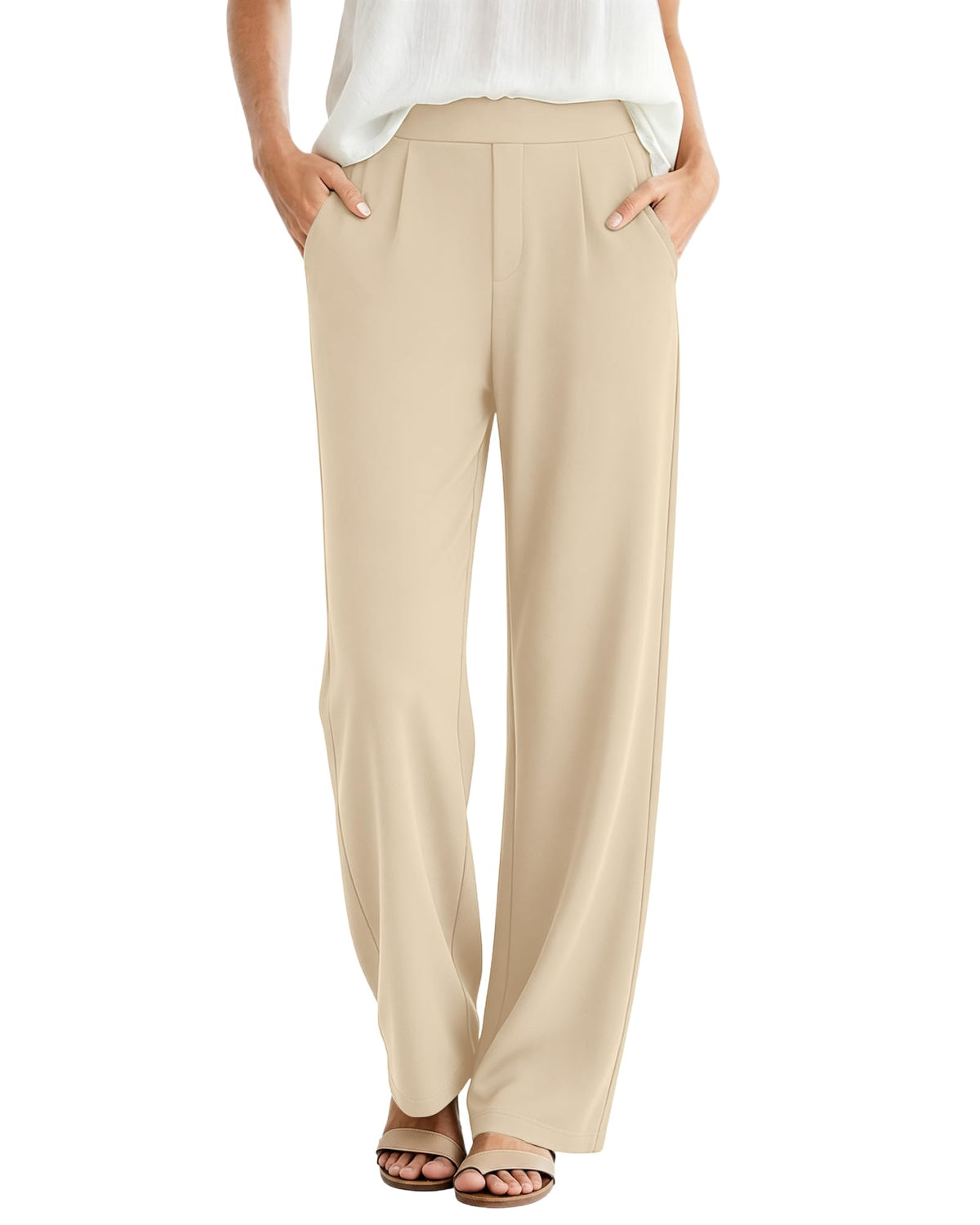 SEMARO Womens Casual Linen High Waist Pants Drawstring Loose Fit Summer Pants Trousers with Side Pockets