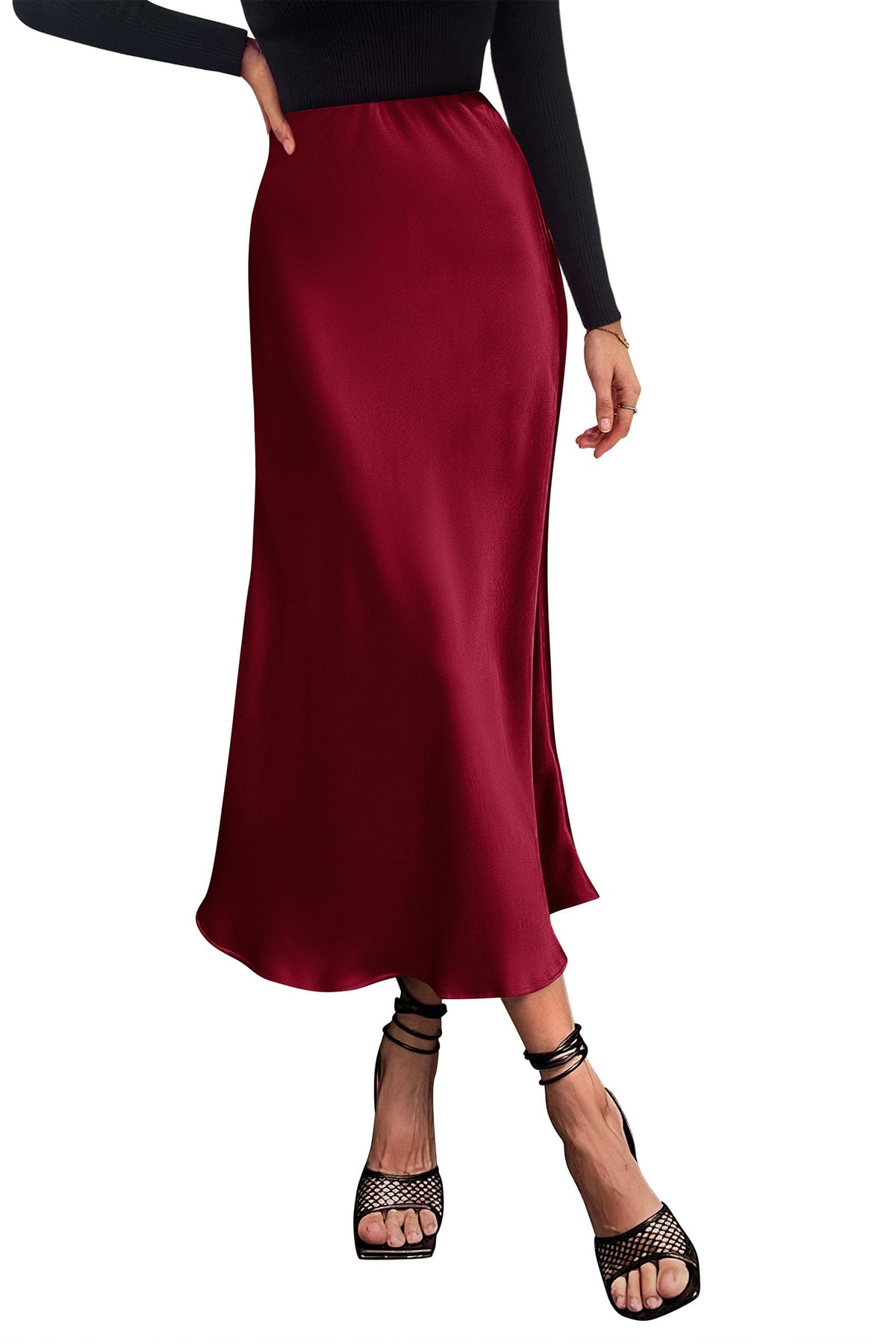 PRETTYGARDEN Women's Satin Midi Skirts Dressy Casual