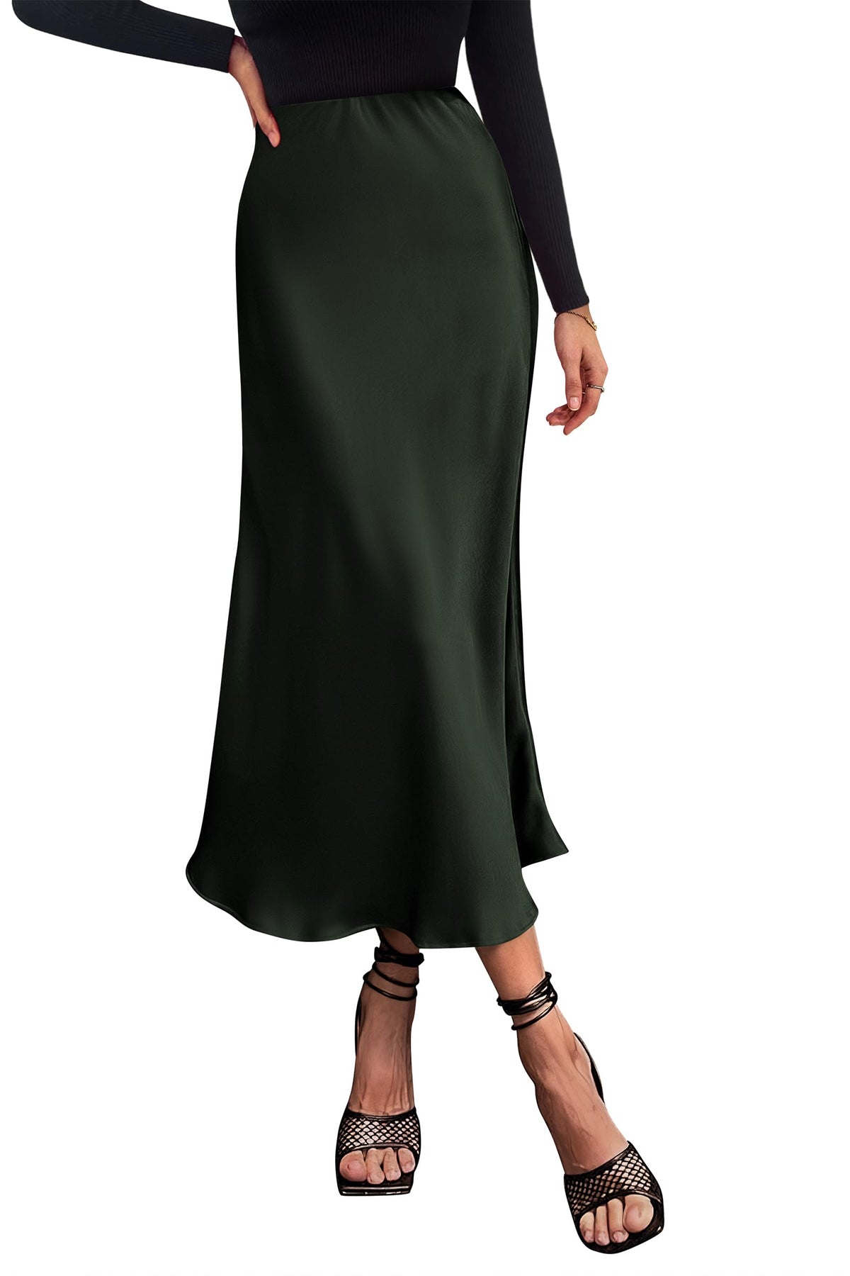PRETTYGARDEN Women's Satin Midi Skirts Dressy Casual