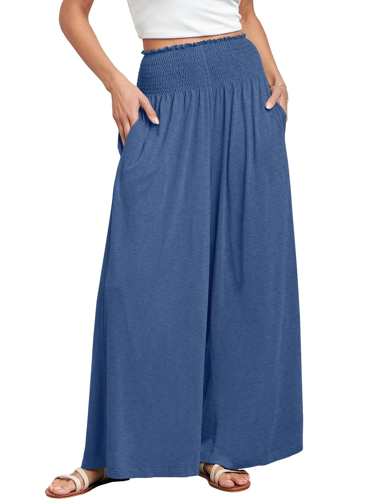 ANRABESS Women Summer Casual Wide Leg Palazzo Pants with Pockets