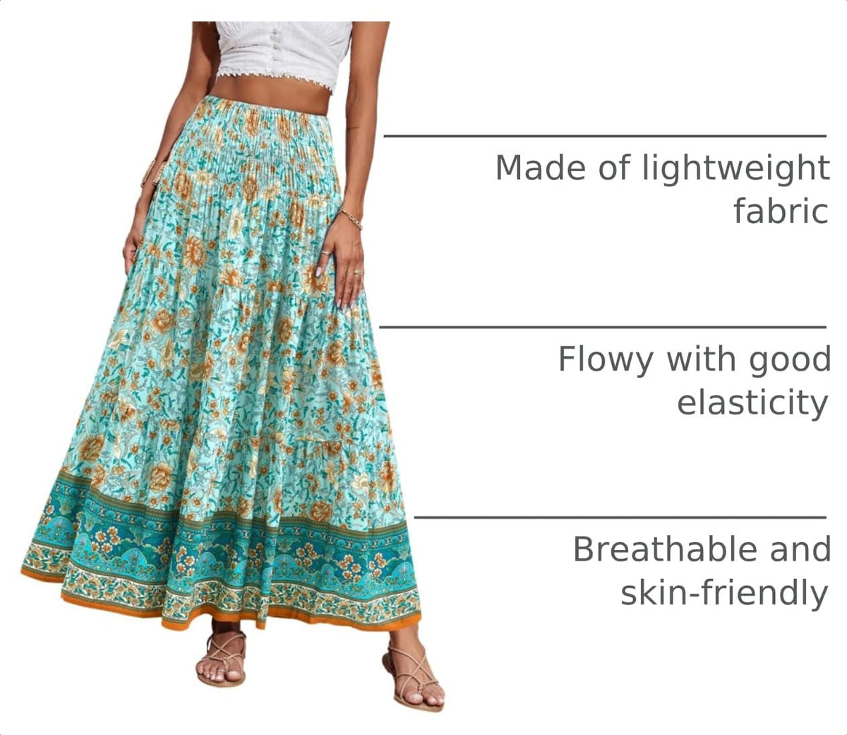 CFLONGE Summer Maxi Skirts for Women 2026 Trendy Floral A Line Boho Skirt
