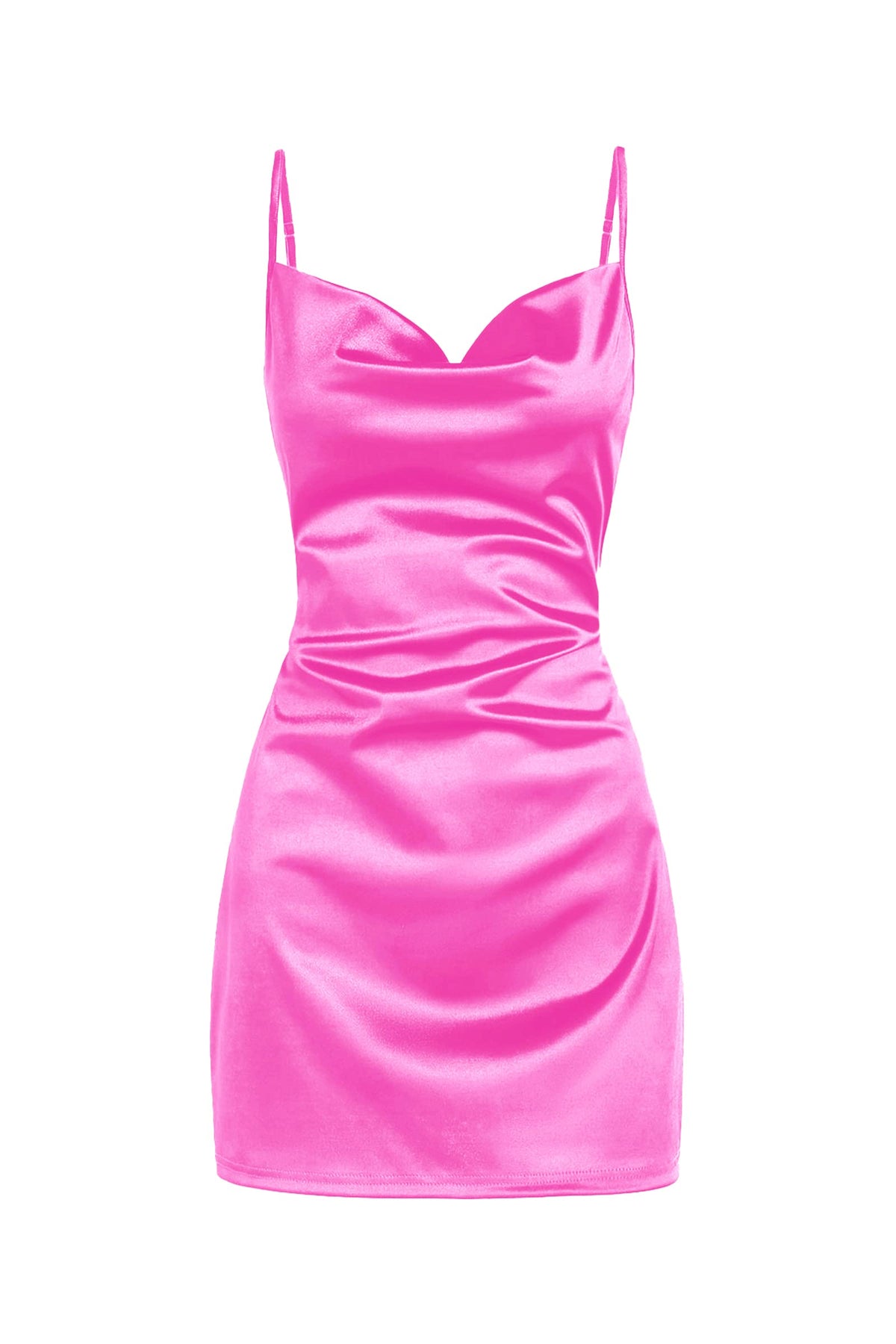 ZAFUL Women Satin Cowl Neck Spaghetti Strap Mini Slip Cocktail Dress