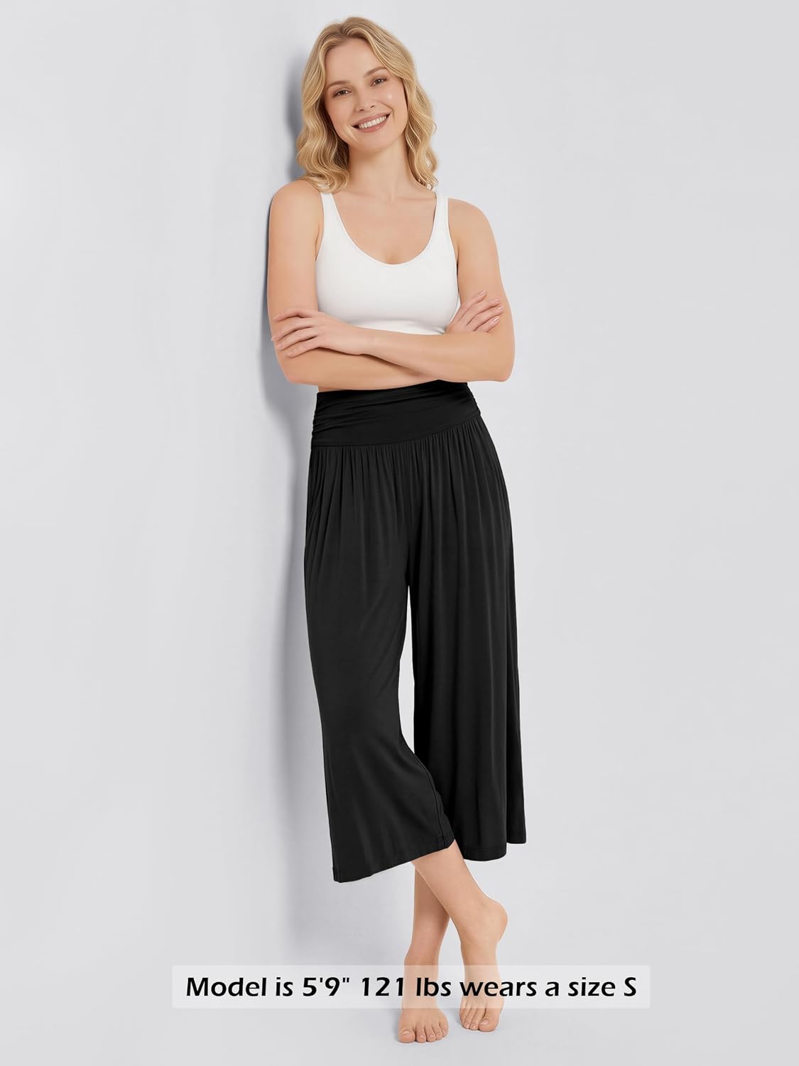 ODODOS Women's Wide Leg Palazzo Lounge Cropped Pants with Pockets Light Weight Comfy Pajama Capri Pants-20/22"/ 24" Inseam
