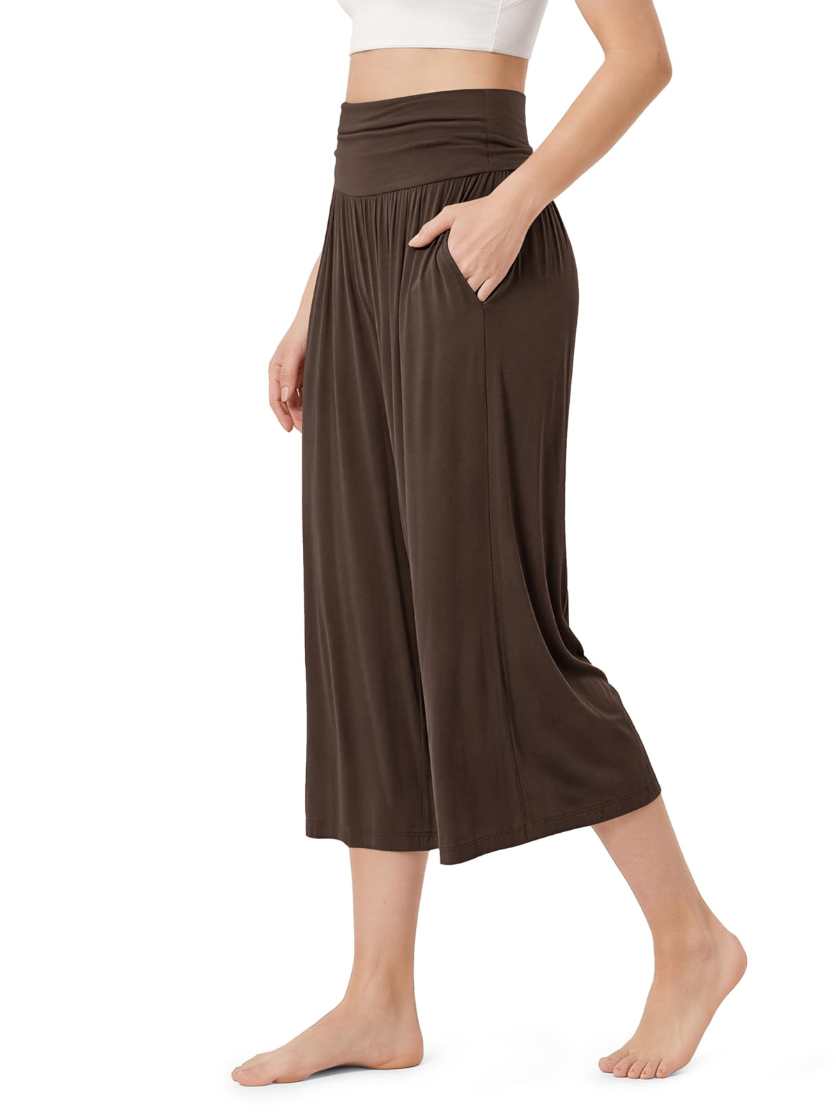 ODODOS Women's Wide Leg Palazzo Lounge Cropped Pants with Pockets Light Weight Comfy Pajama Capri Pants-20/22"/ 24" Inseam