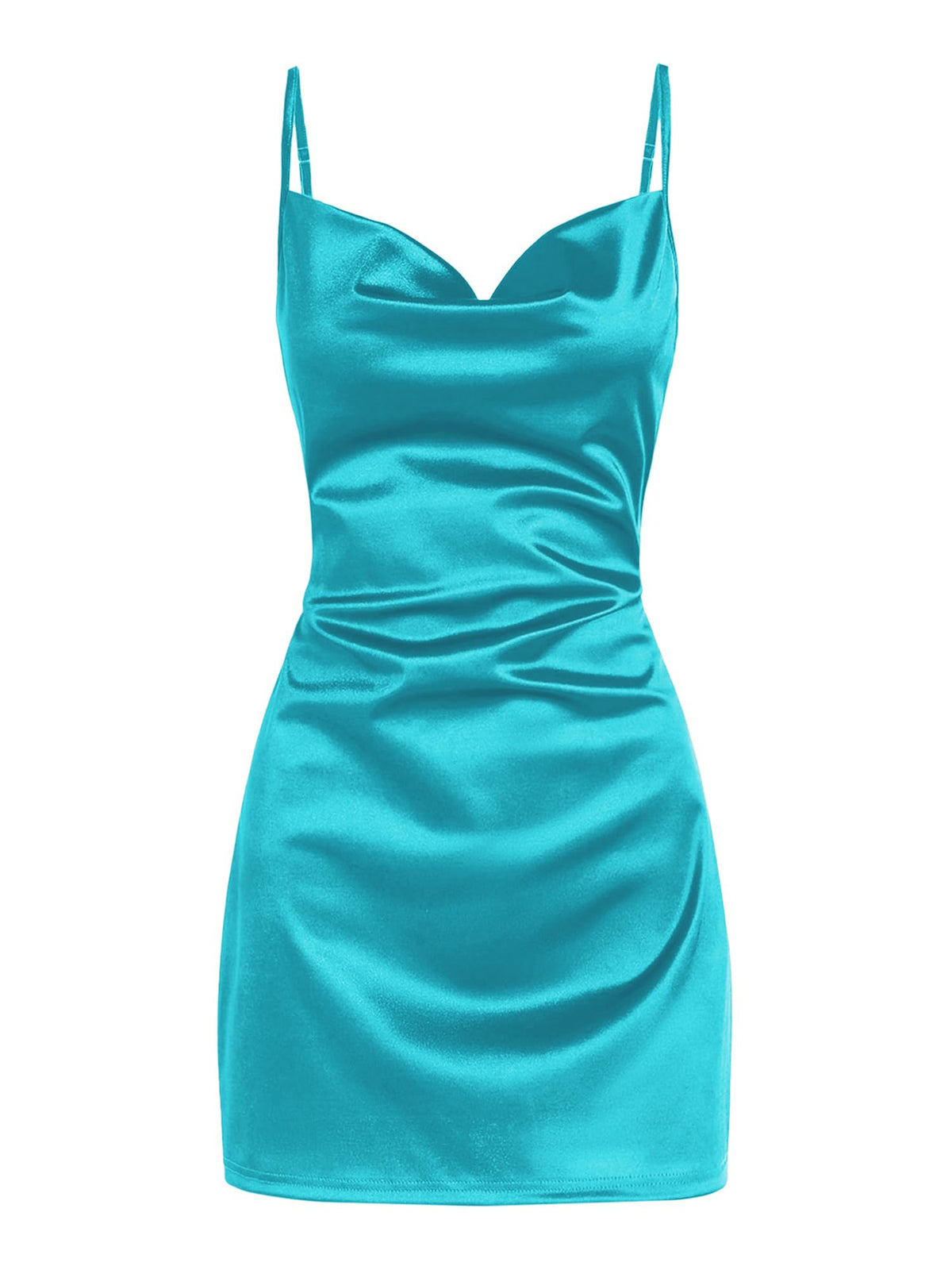ZAFUL Women Satin Cowl Neck Spaghetti Strap Mini Slip Cocktail Dress