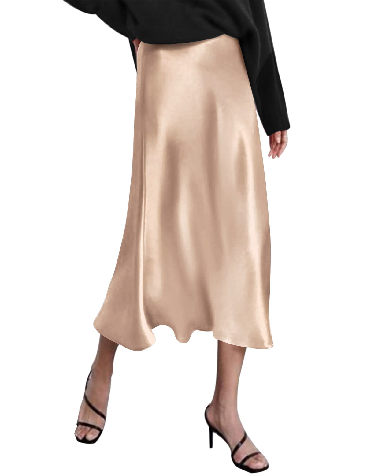 Zeagoo Skirts for Women High Waist Skirt Elegant Midi Skirt Satin