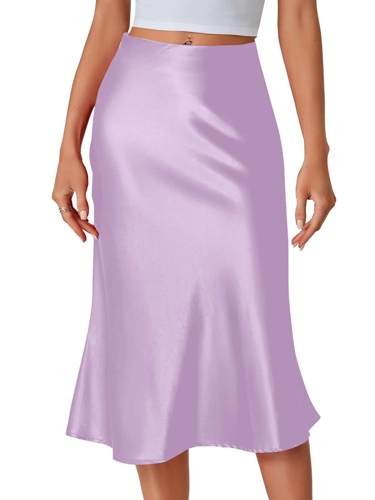 LYANER Women's Satin Silky Midi Skirt