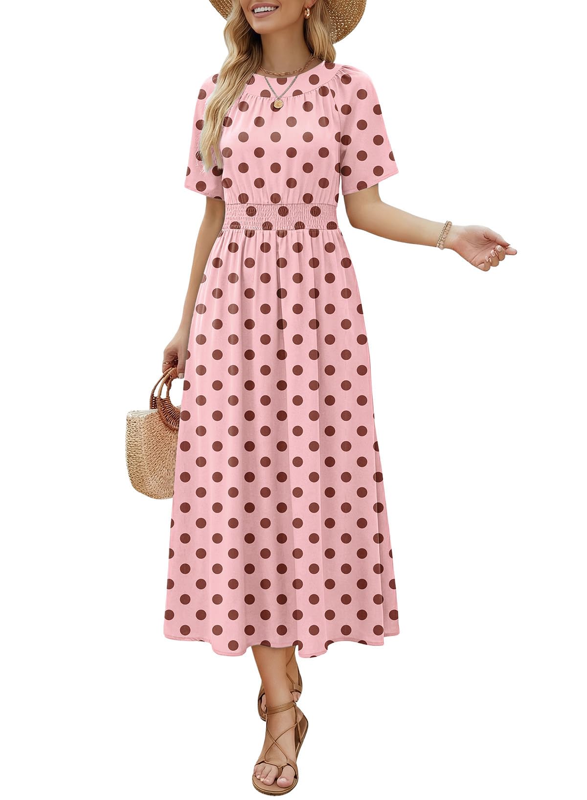 Dokotoo Summer Dresses for Women 2026 Vintage Elegant Midi Maxi Dresses Casual Short Sleeve A Line Flowy Dress