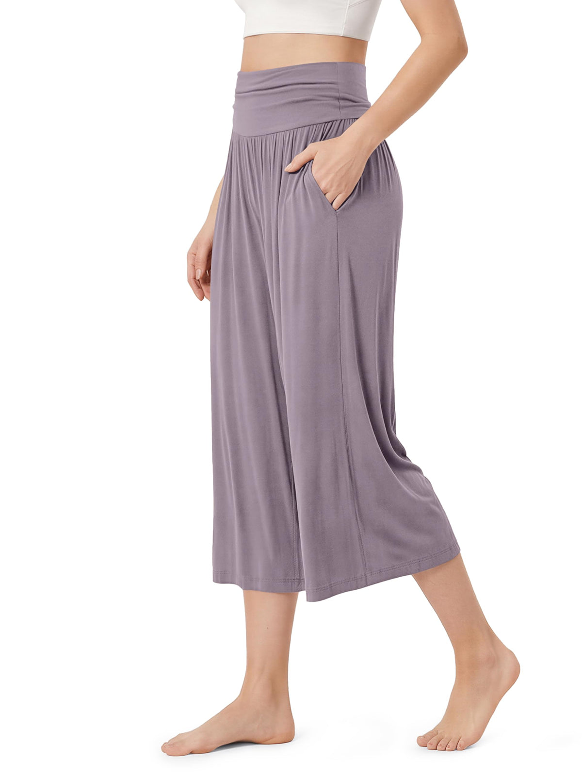 ODODOS Women's Wide Leg Palazzo Lounge Cropped Pants with Pockets Light Weight Comfy Pajama Capri Pants-20/22"/ 24" Inseam