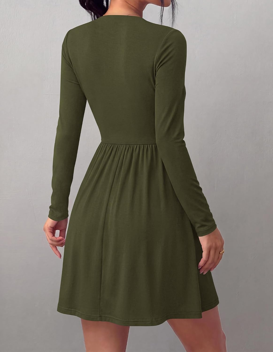 BTFBM Long Sleeve Dresses for Women Mock Neck A Line Flowy Mini Dress