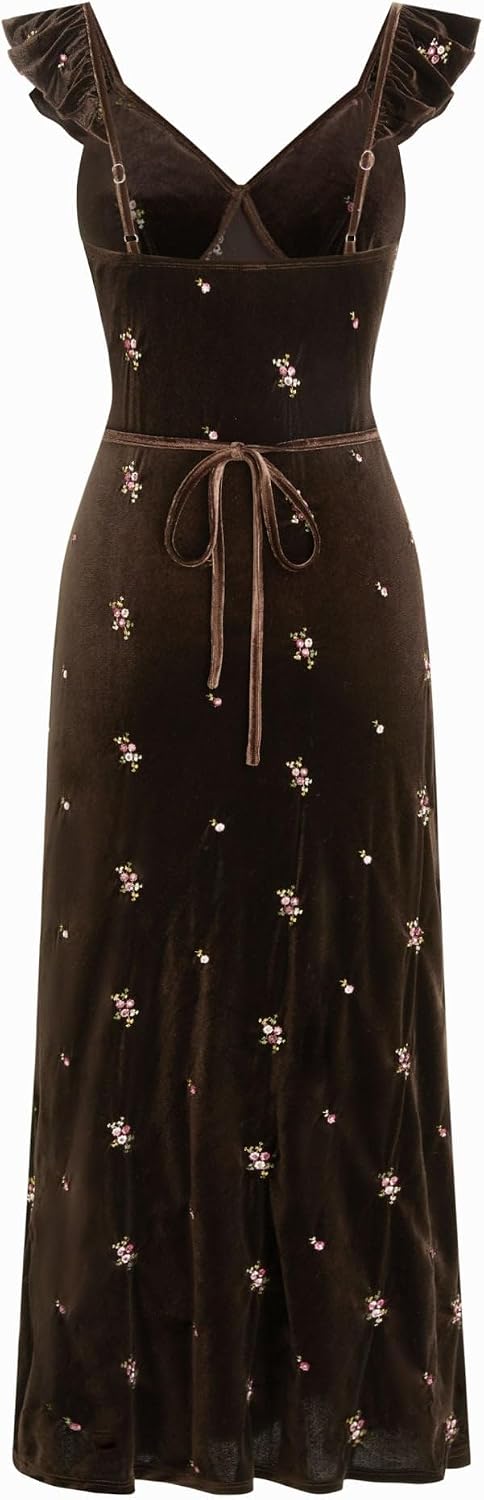 CIDER Womens Velvet Maxi Dresses Sleeveless Floral Long Party Dress