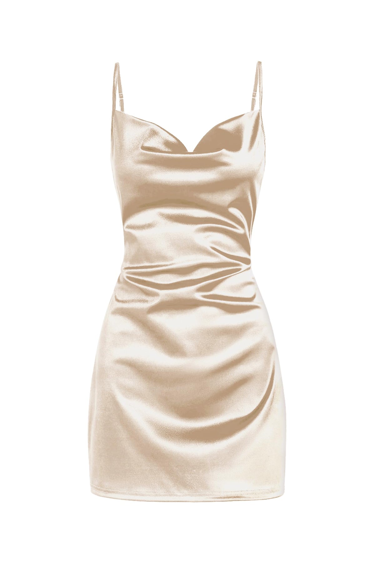 ZAFUL Women Satin Cowl Neck Spaghetti Strap Mini Slip Cocktail Dress