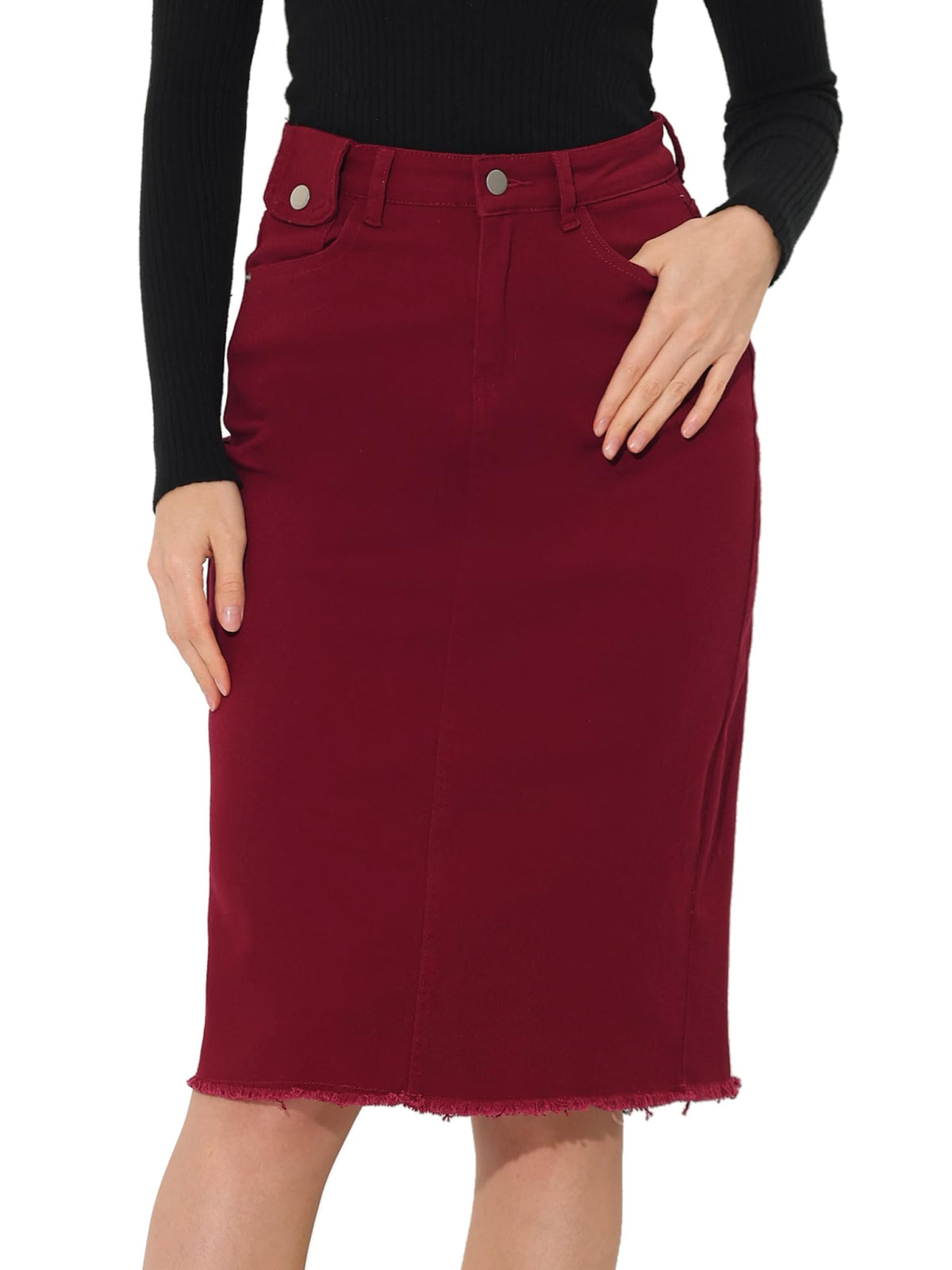 Allegra K Women's Casual Jean Skirt Raw Hem Stretch High Waist Denim Skirts