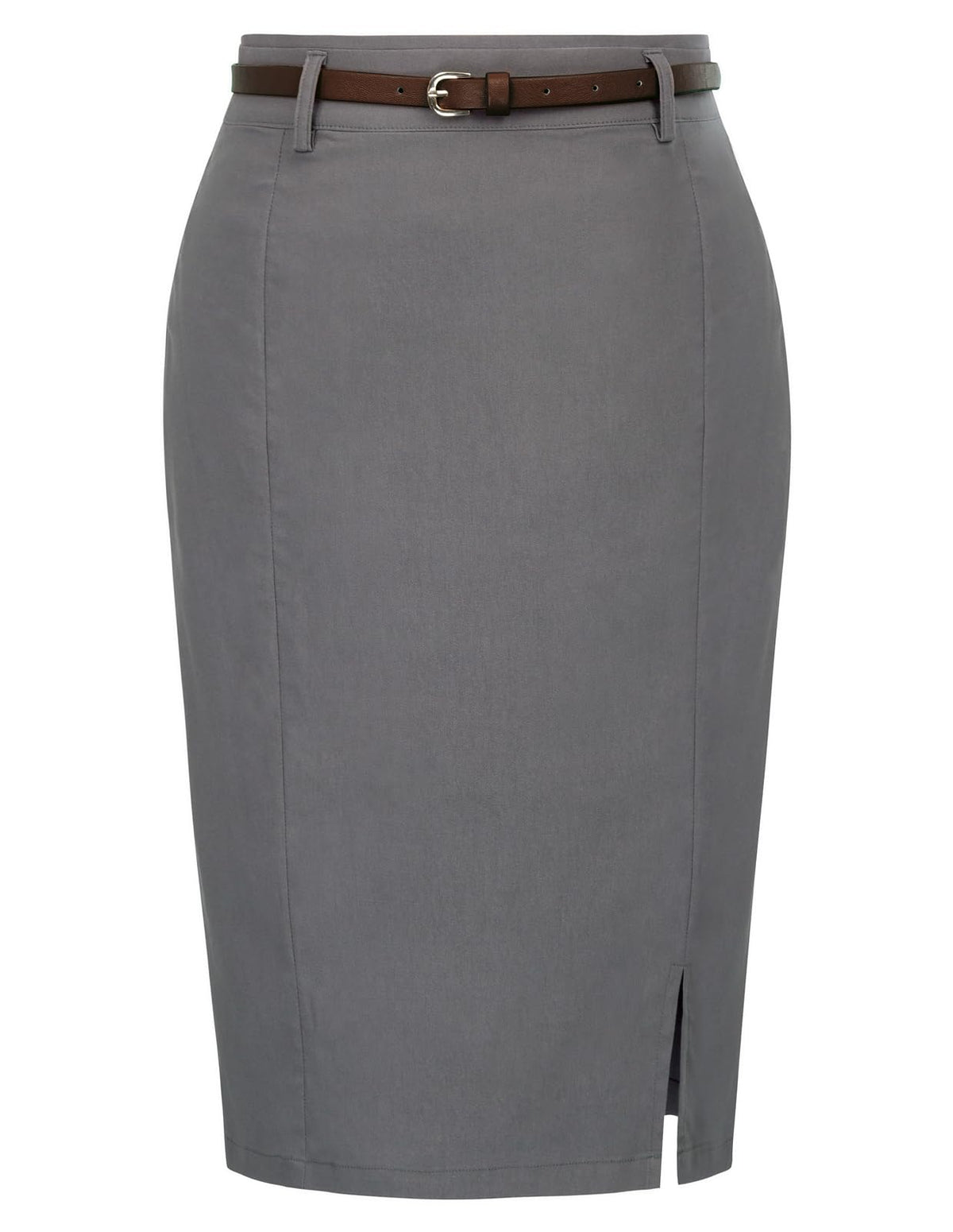 Kate Kasin Women Pencil High Waist Knee Length Bodycon Skirt with Belt