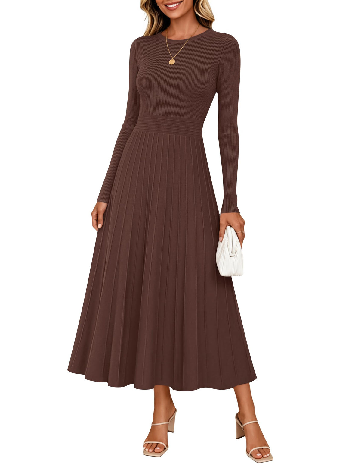 ZESICA Womens Fall Winter Pleated Cocktail Party Midi Sweater Dress