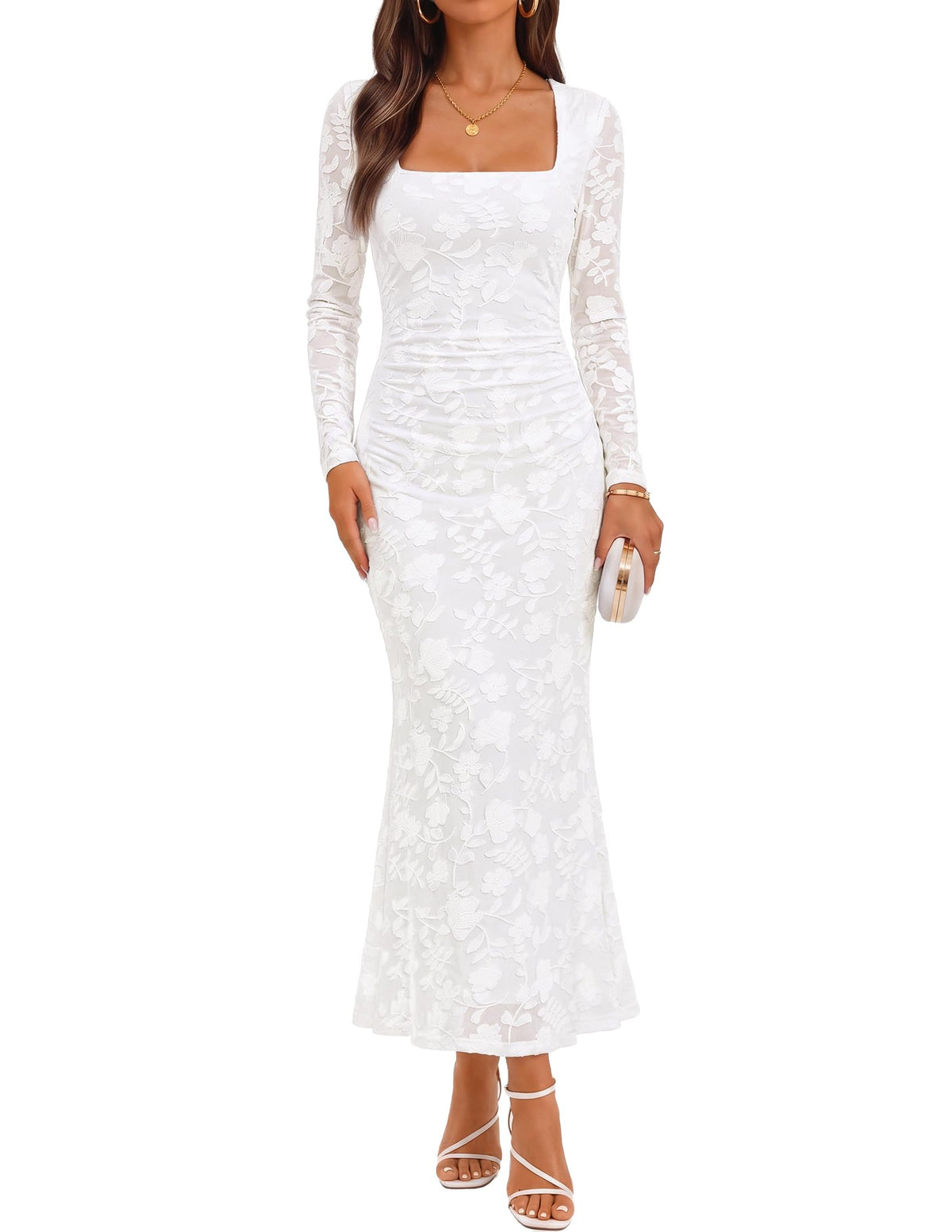 ZESICA Womens Fall Long Sleeve Bodycon Mesh Wedding Guest Formal Dress