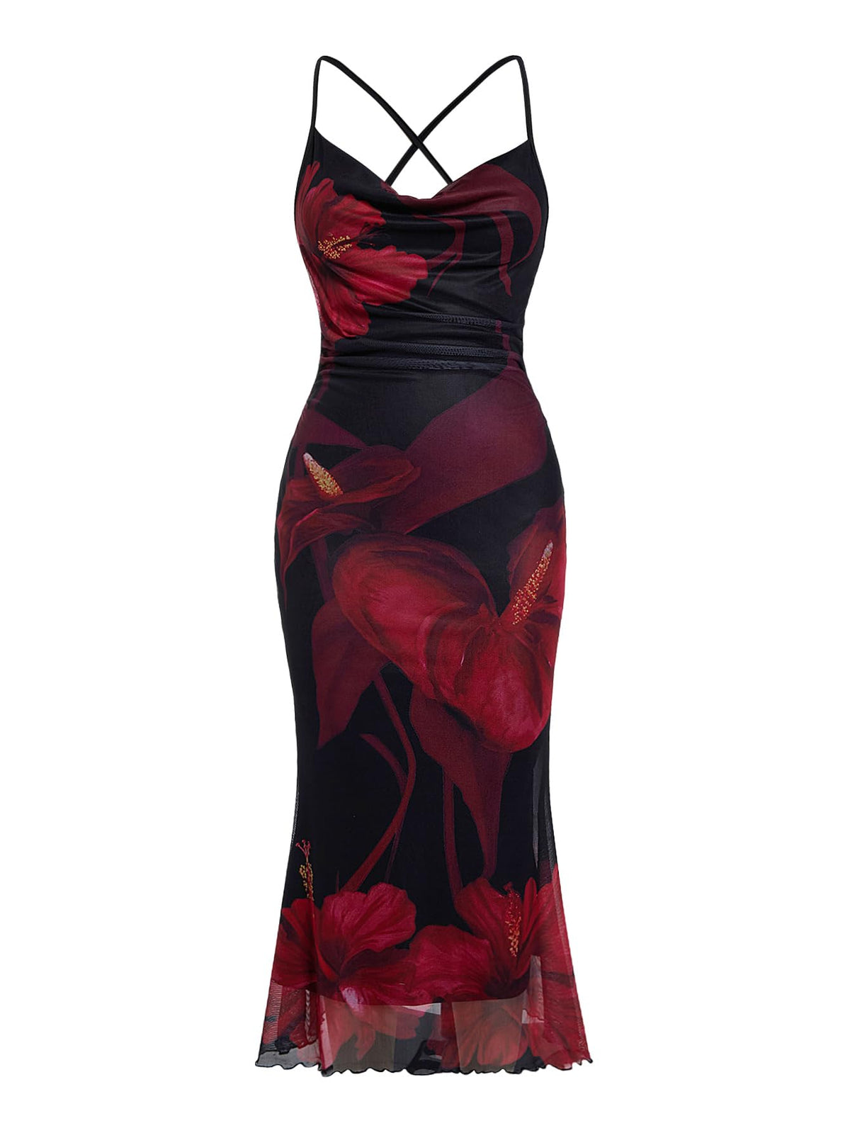 SOLY HUX Women's Floral Mesh Cami Dress Cocktail Wedding Guest Long Dresses