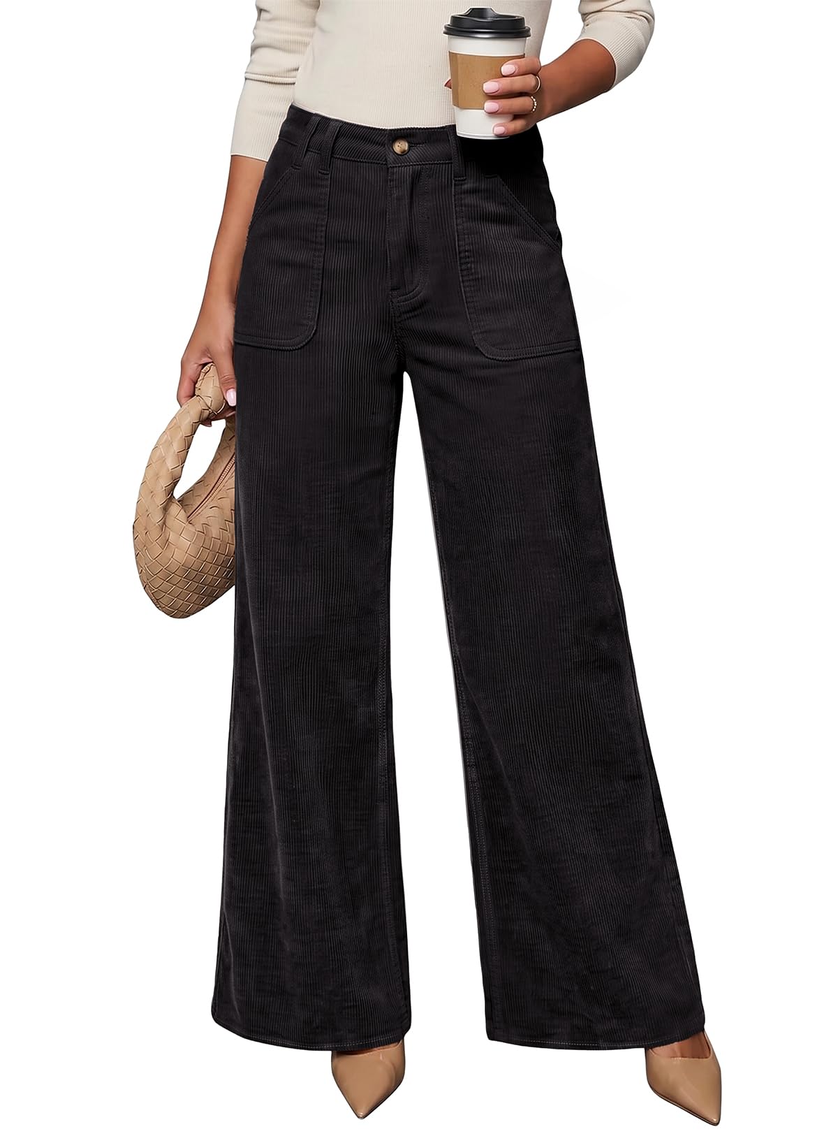 Acelitt Womens Wide Leg Corduroy Pants, S-XXL