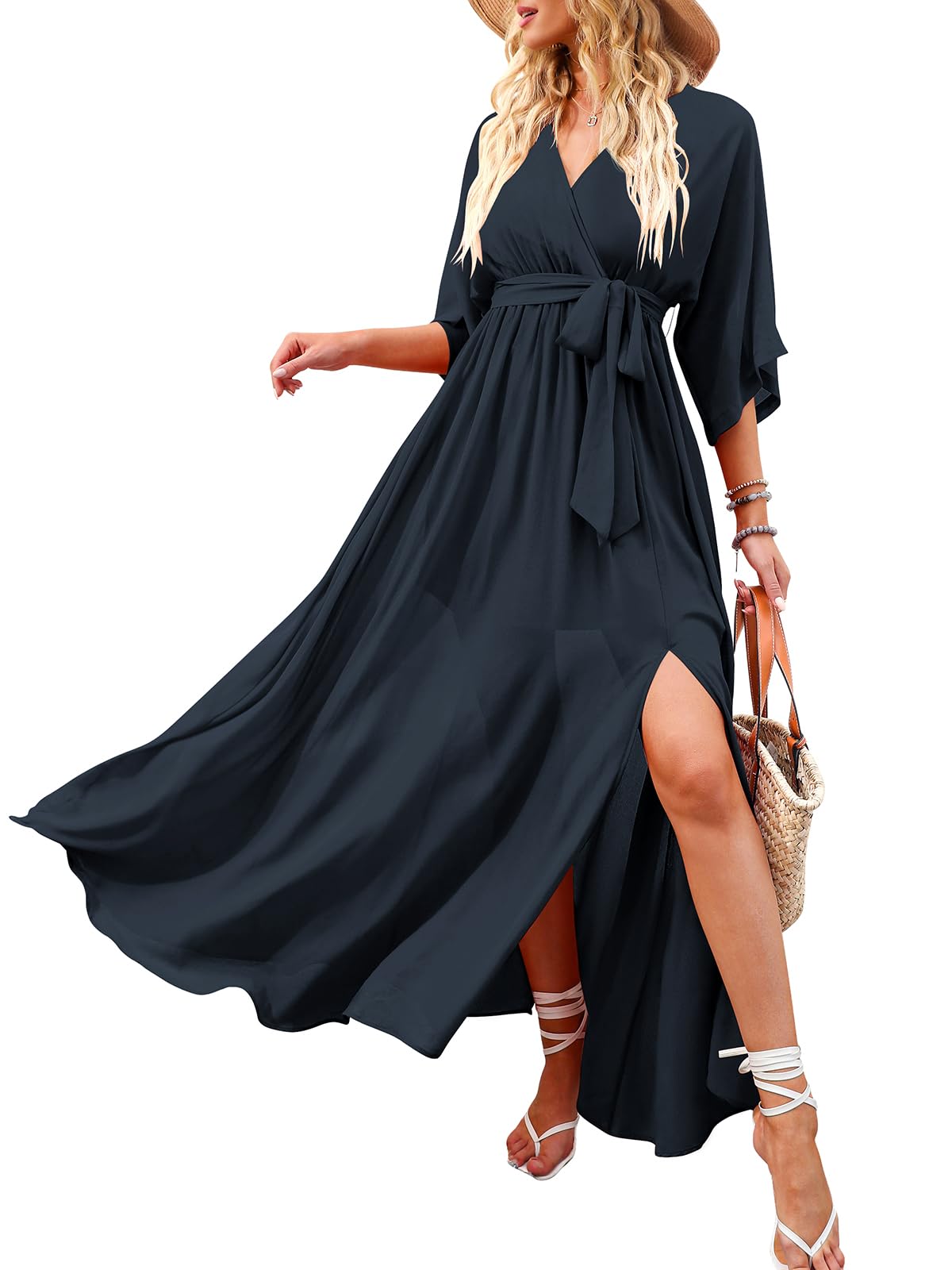 ANRABESS Womens Boho Floral Wedding Guest Maxi Dress