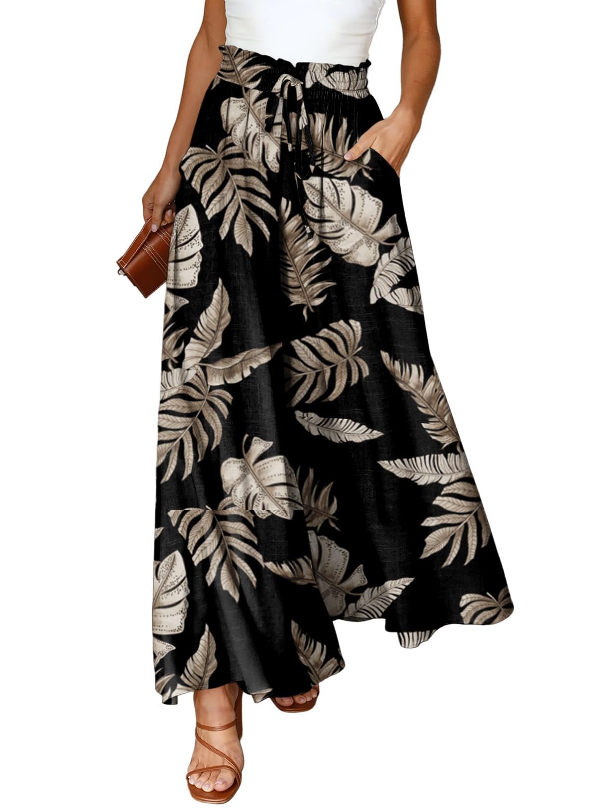 Dokotoo Wide Leg Pants for Women Casual Elastic Waist Drawstring Pants