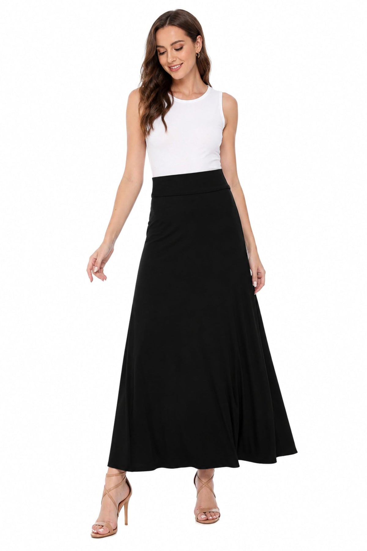 FashionJOA Women's Stretchy Flowy Maxi Skirt with Elastic Waistband for Comfort and Style