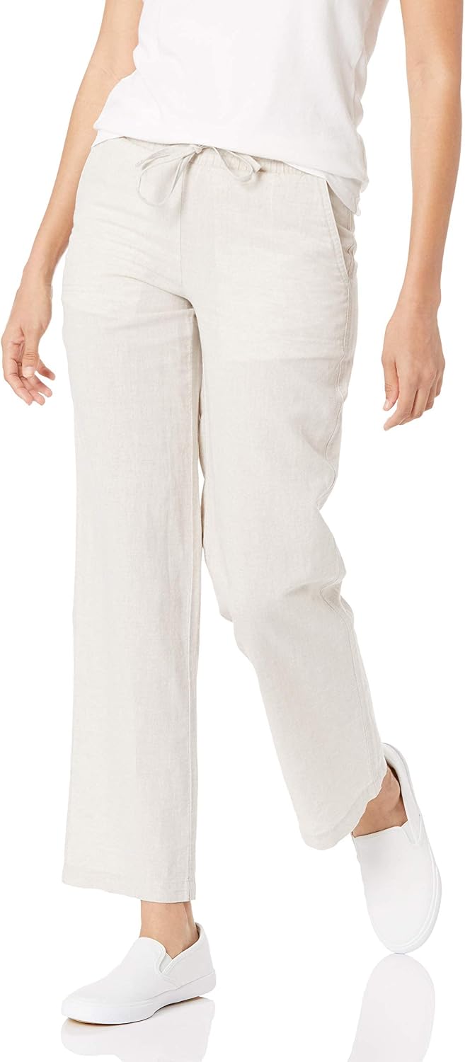 Amazon Essentials Women's Linen Blend Drawstring Relaxed Fit Wide Leg Pants (Available in Plus Size)