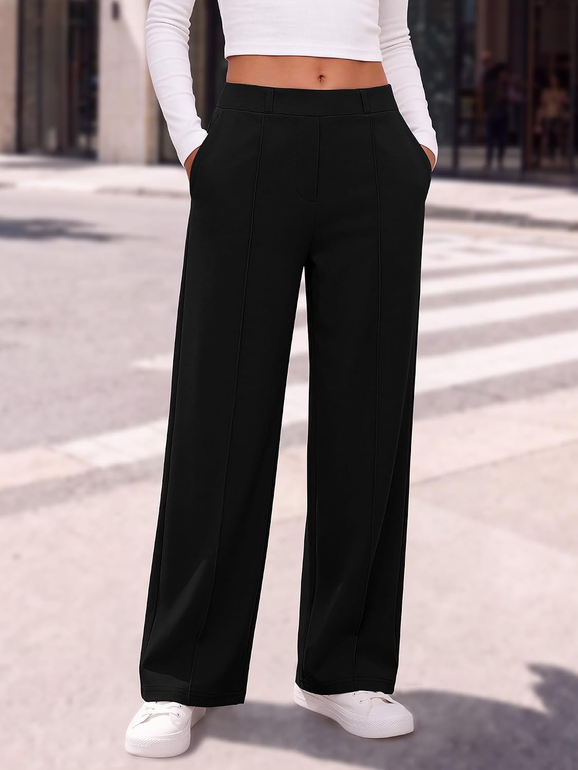 ANRABESS Women's Business Casual Straight Leg Fleece Dress Pants