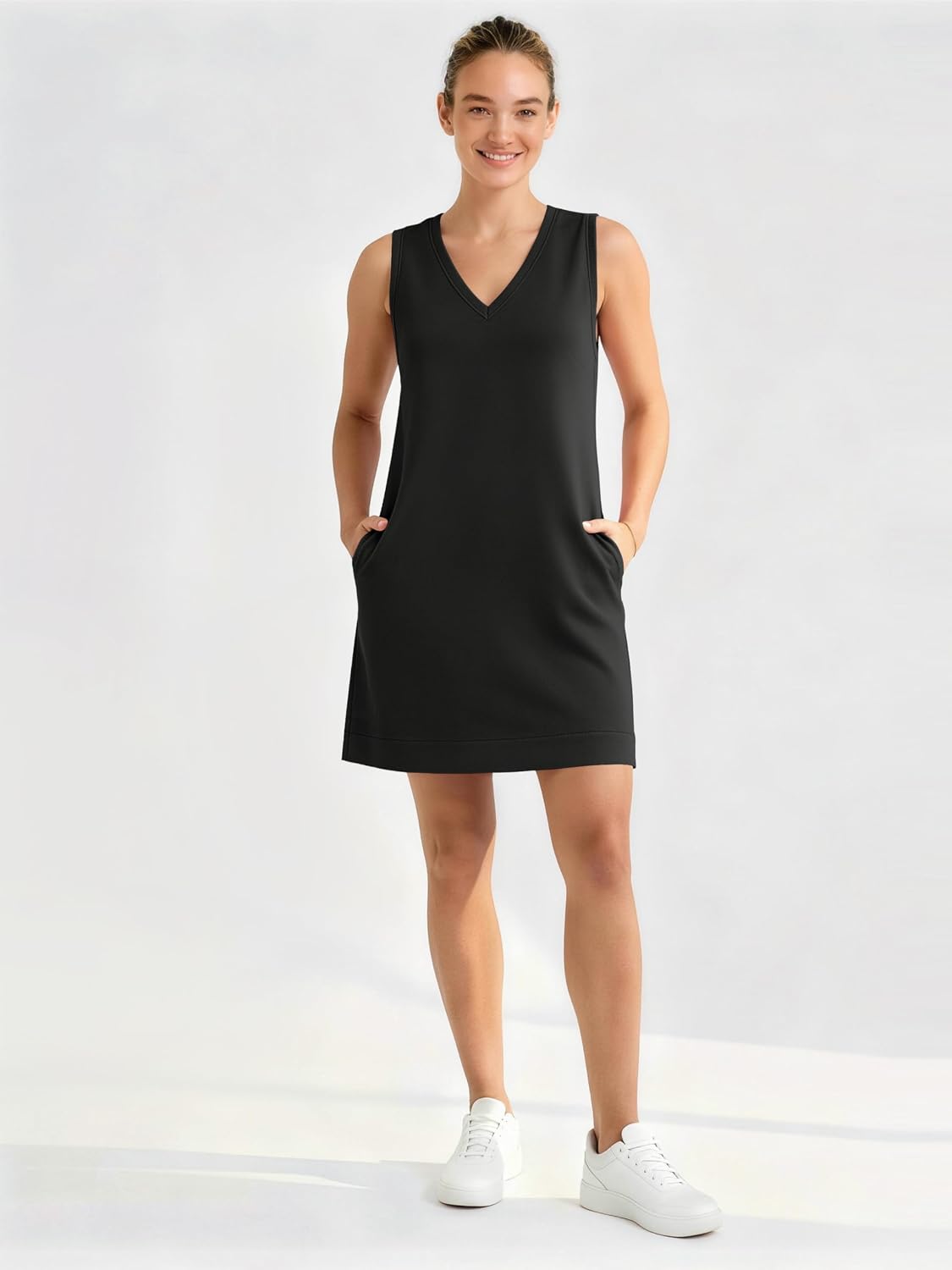 ODODOS Modal Soft V-Neck Tank Dress for Women Sleeveless Sundress Casual Relaxed Summer Dress with Pocket