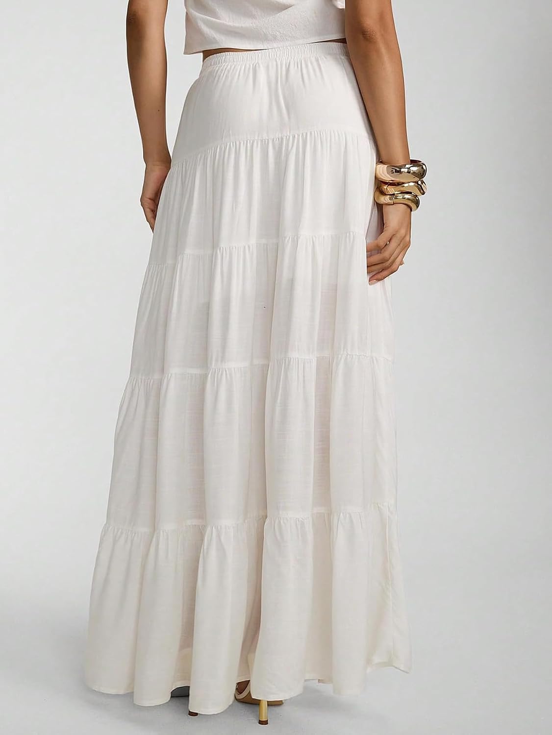 Maxi Skirts for Women Boho Flowy Tiered Elastic Waist A Line Long Skirts