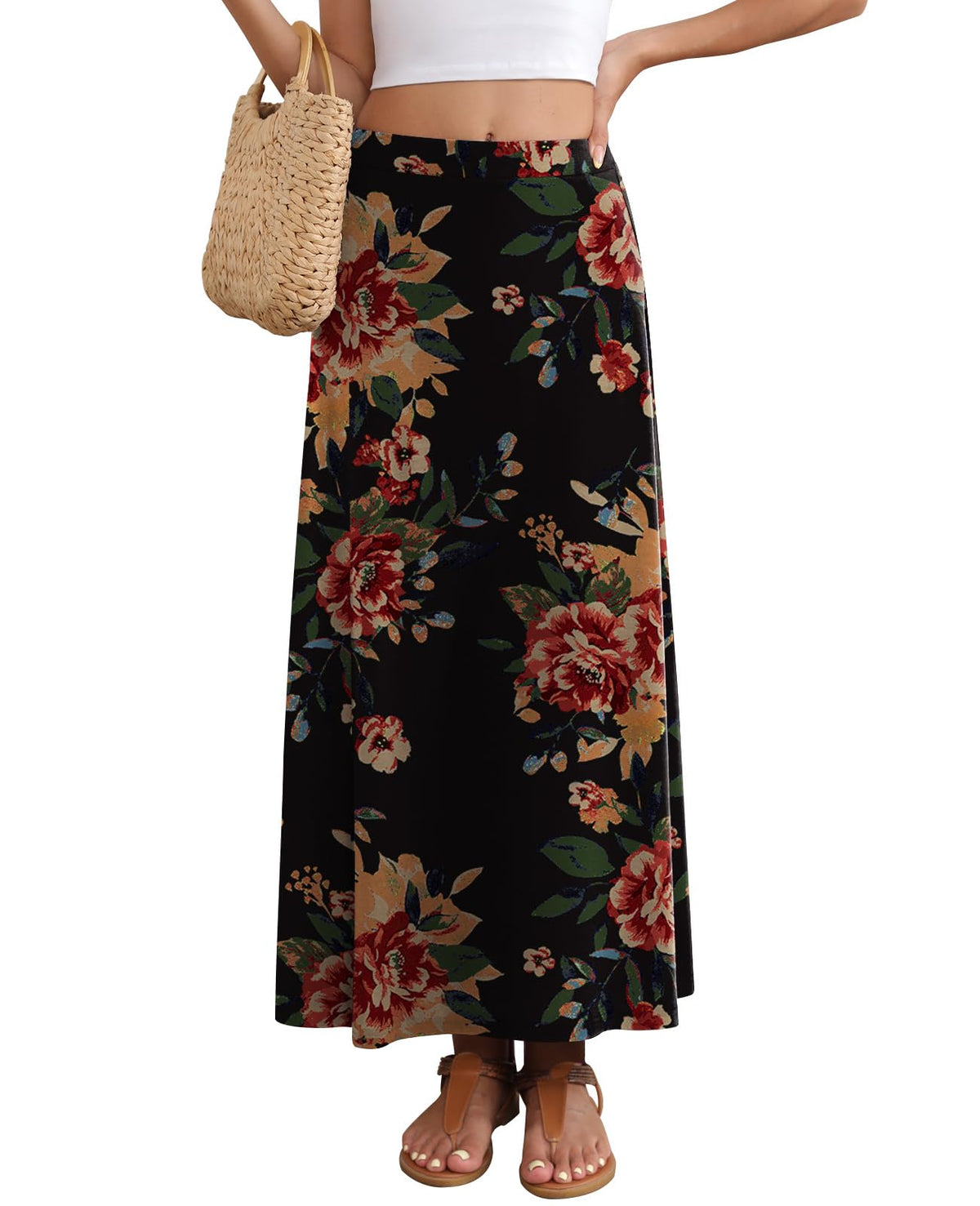 Women's Maxi Skirt Flowy A-line Casual Long Skirts S-2XL