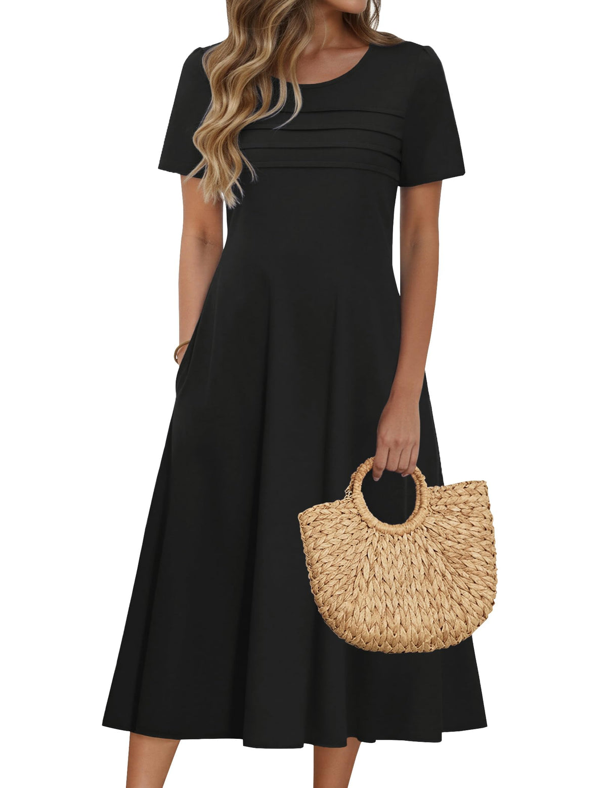 Zeagoo Womens Casual Dresses for Summer Short Sleeve Flare Midi Dress Beach