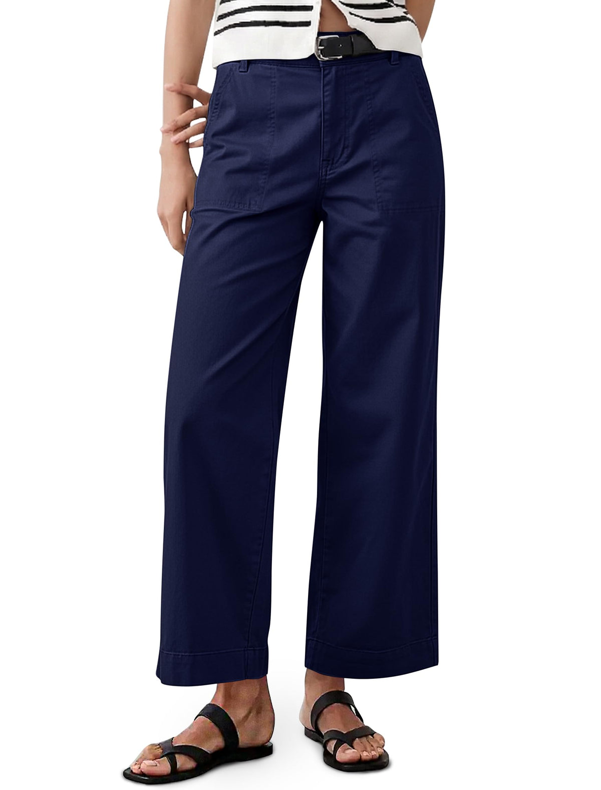 Eddoyee Cropped Pants for Women High Waisted Wide Leg