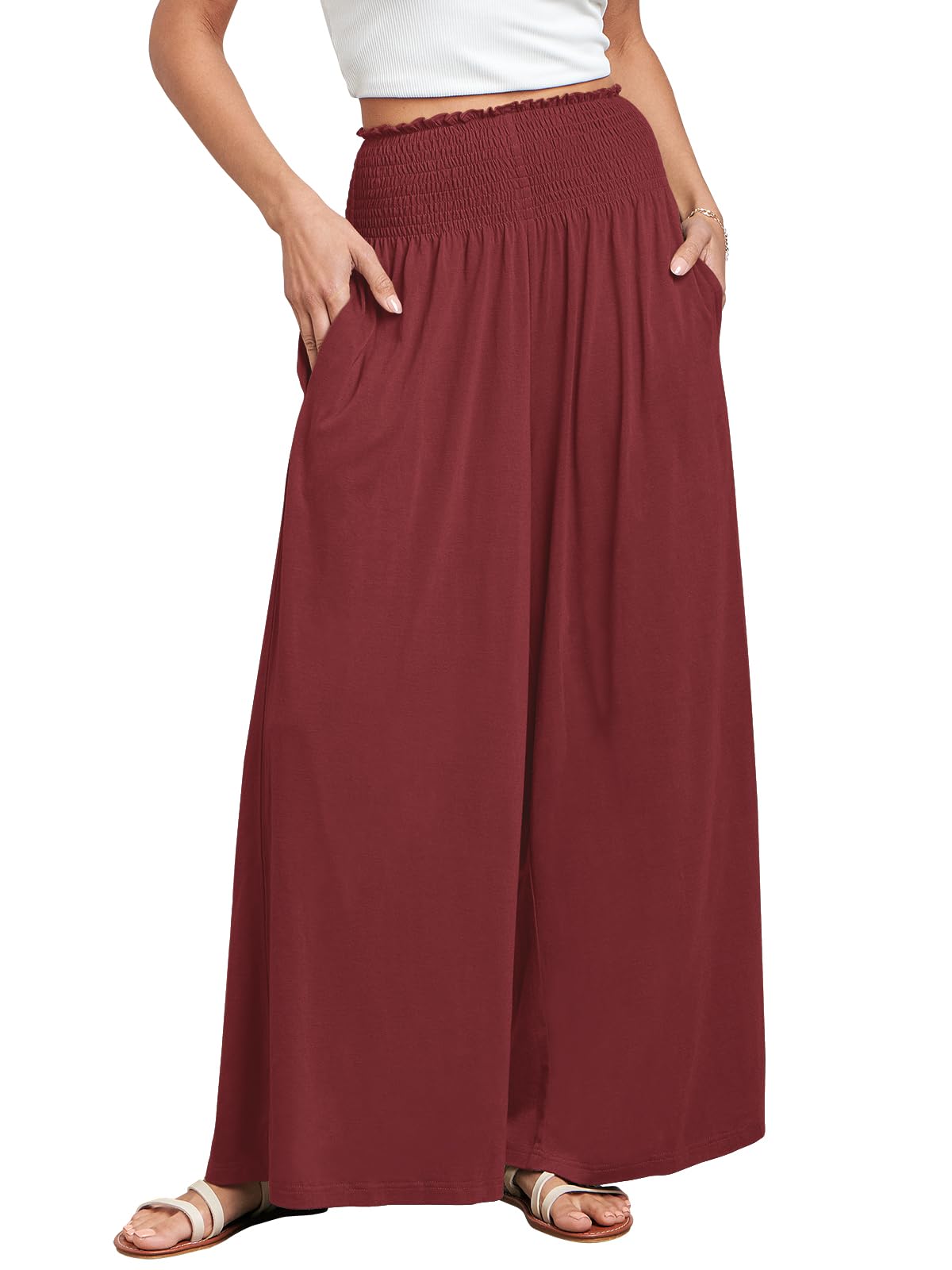 ANRABESS Women Summer Casual Wide Leg Palazzo Pants with Pockets