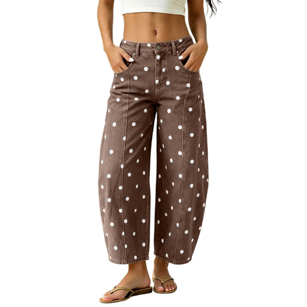 Polka Dot Pants Womens Barrel Jeans Baggy 2026 Fall High Waisted Wide Leg Casual Stretchy Denim Pant with Pockets