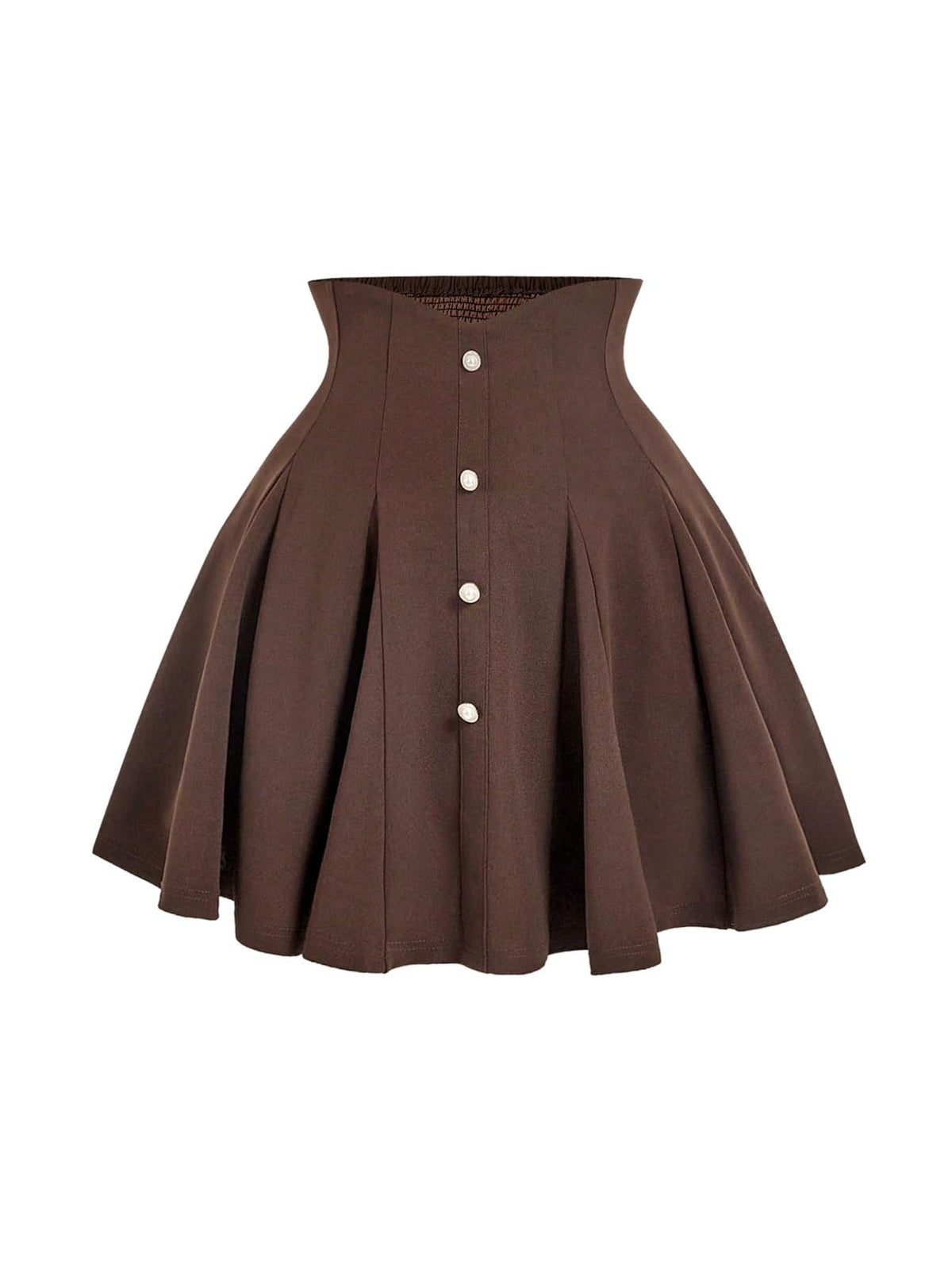 MakeMeChic Women's Plus Size High Waist Skirt Pearl Button A Line Flare Shirred Short Skirts