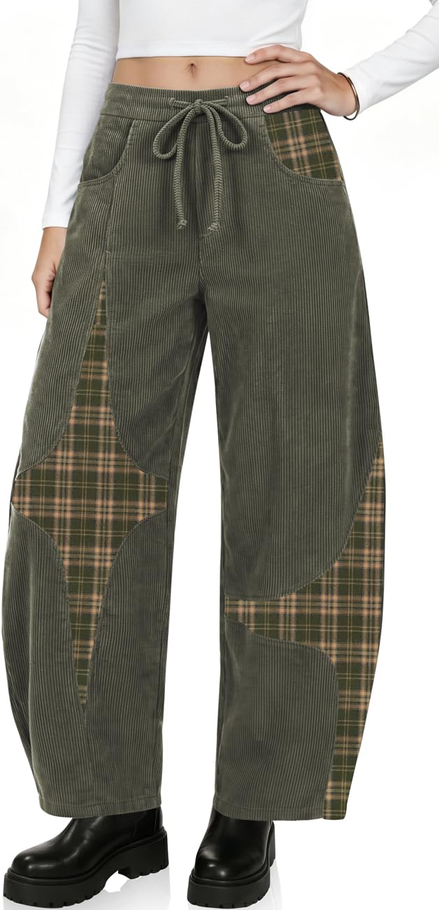 TARSE Women’s Corduroy Barrel Pants Wide Leg Harem Pants Baggy Casual