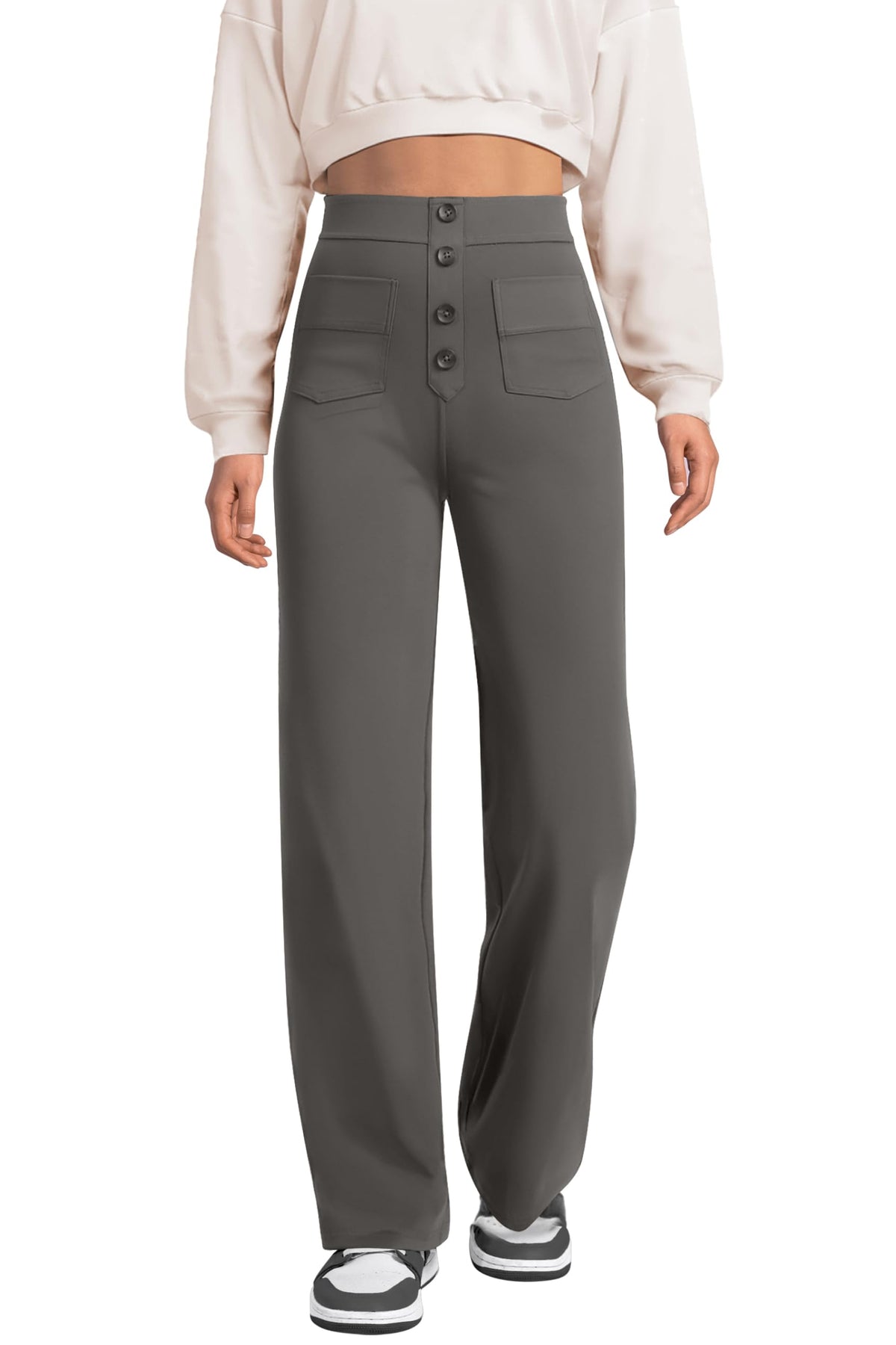 keriffe Women's Straight Leg Dress Pants Stretchy Work Trousers