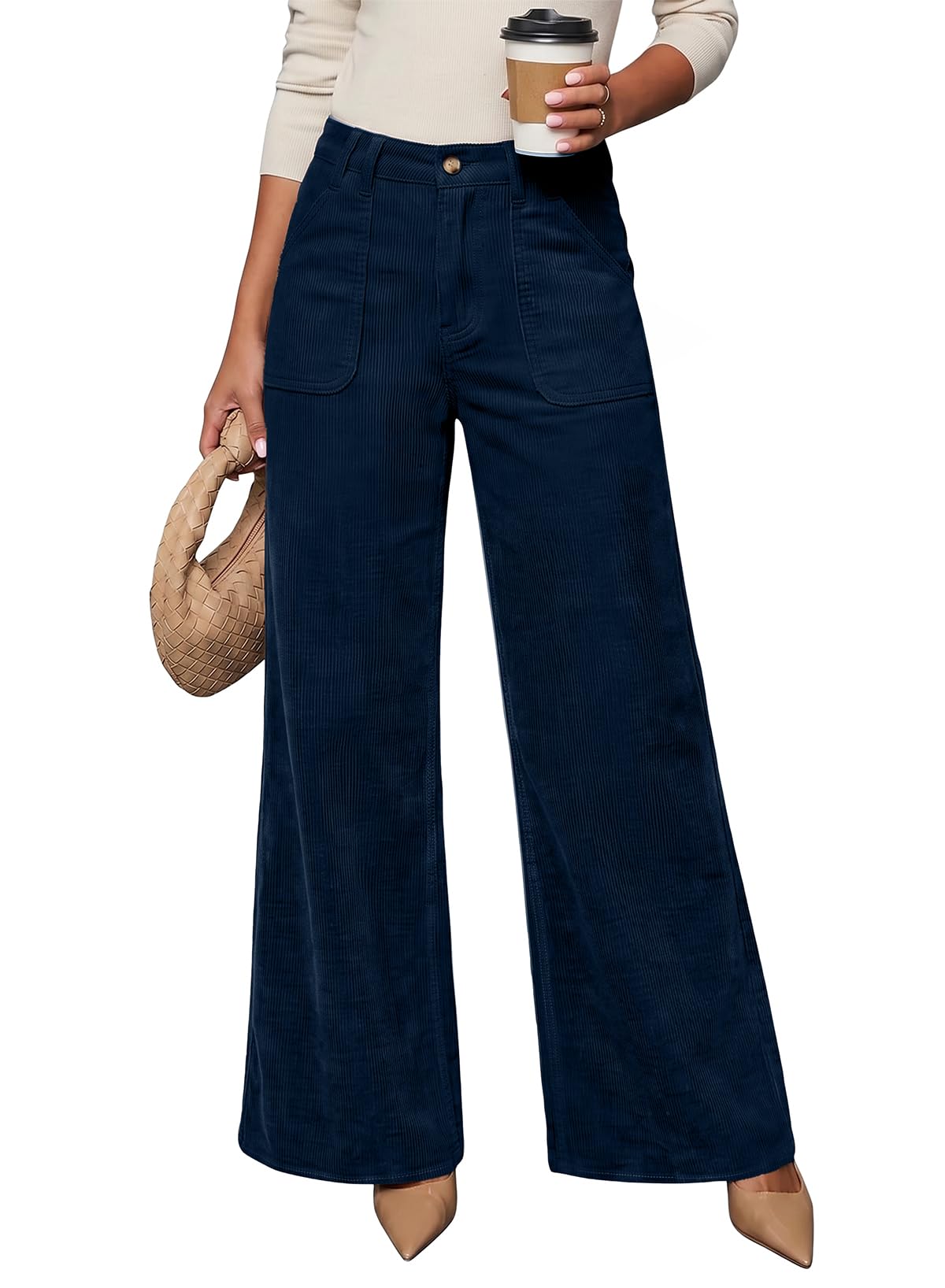 Acelitt Womens Wide Leg Corduroy Pants, S-XXL