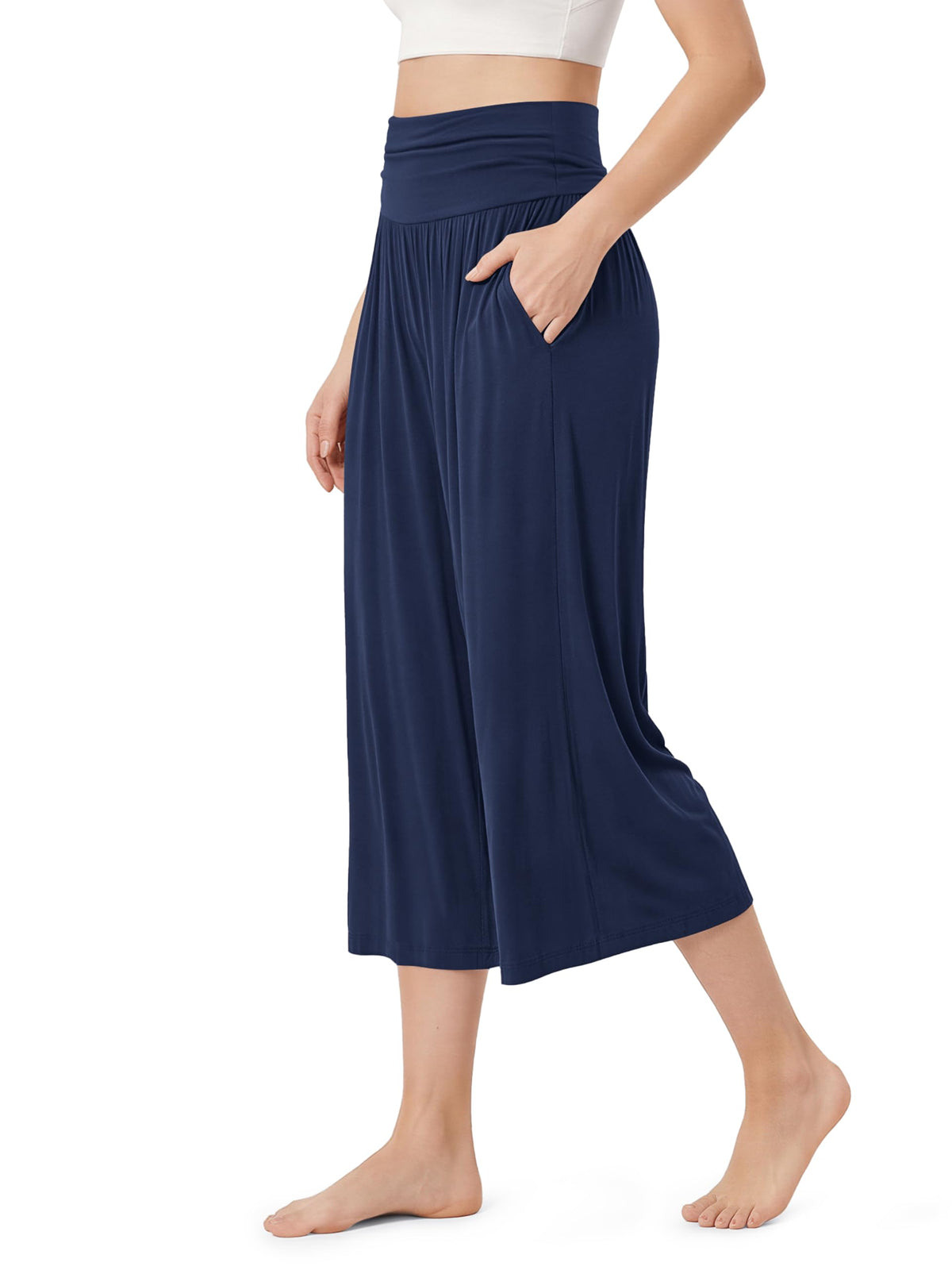 ODODOS Women's Wide Leg Palazzo Lounge Cropped Pants with Pockets Light Weight Comfy Pajama Capri Pants-20/22"/ 24" Inseam