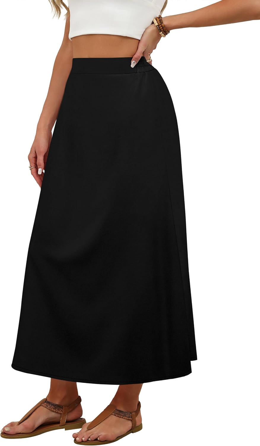 OFEEFAN Womens Maxi Long Skirts with Pockets Stretchy Spring Summer Boho Casual Flowy Trendy