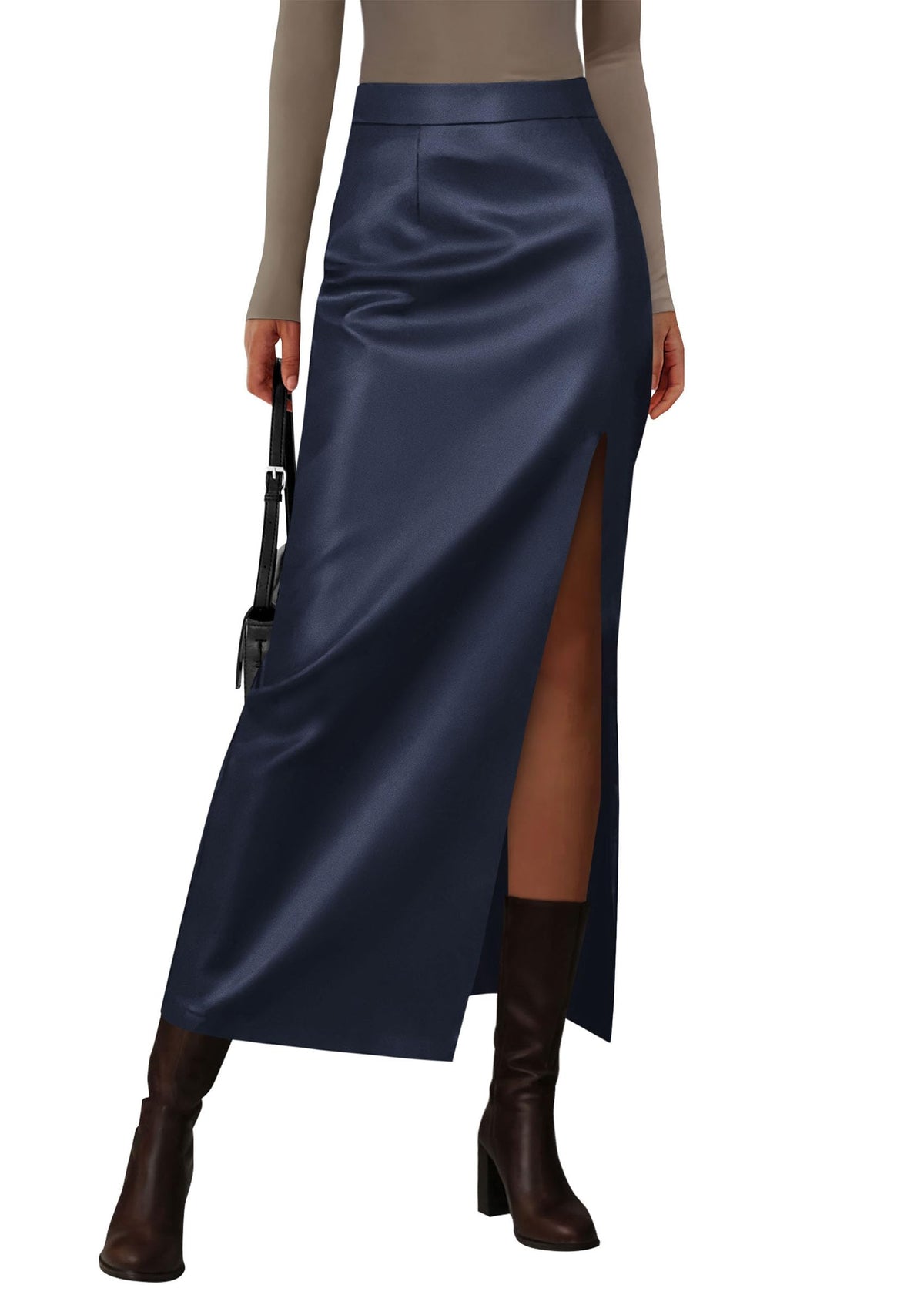 PRETTYGARDEN Women's Faux Leather Long Pencil Skirt